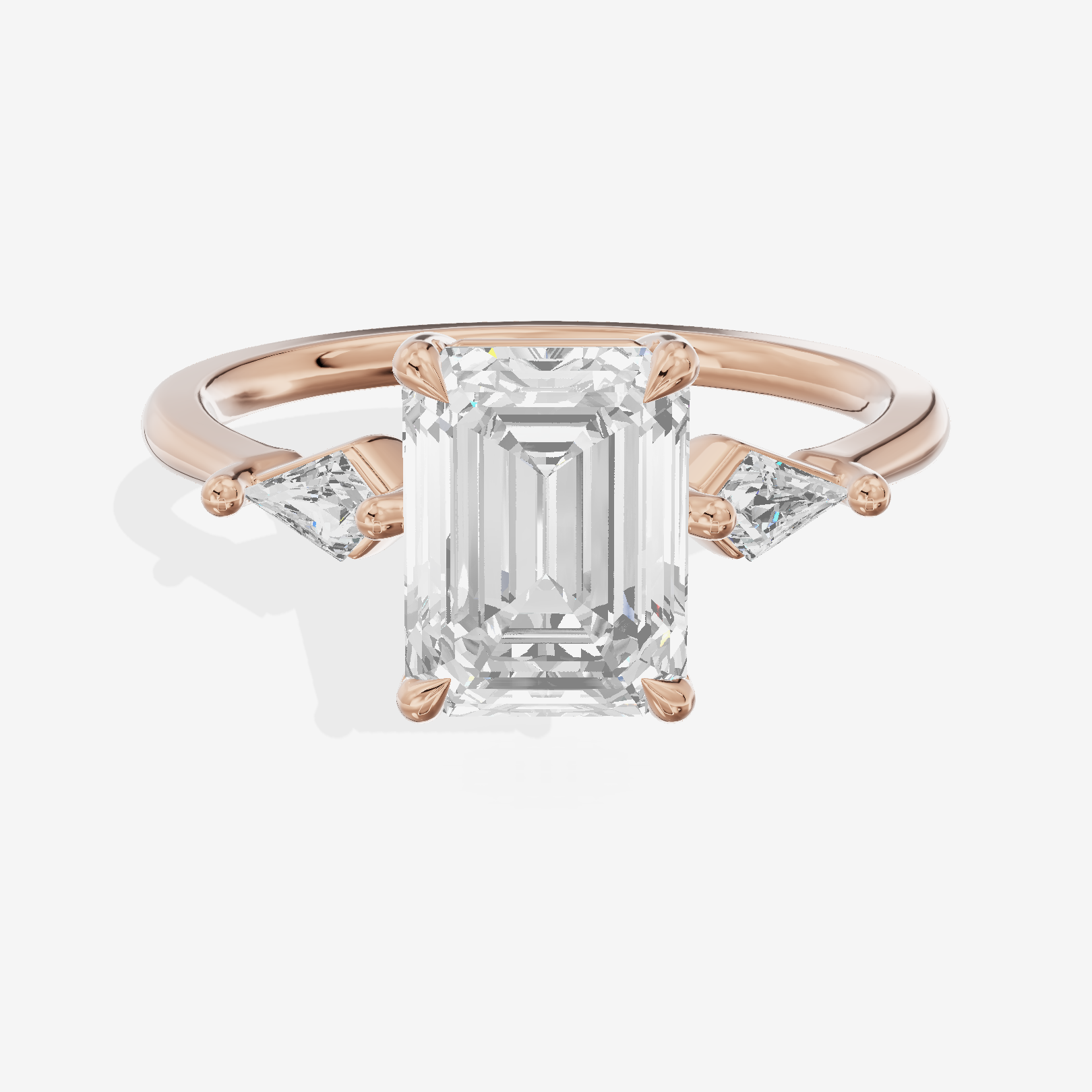 Whispered Triade Emerald Three Stone Engagement Ring (1/10 ct. tw.) in 18K Rose Gold