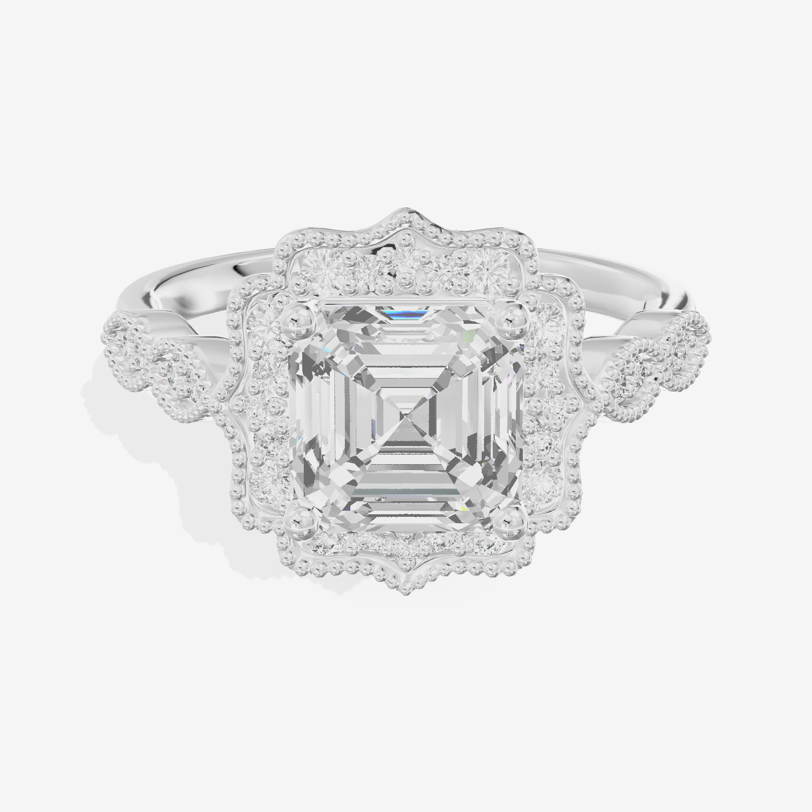 Belovae Halo Asscher Engagement Ring (1/5 ct. tw.) in Platinum