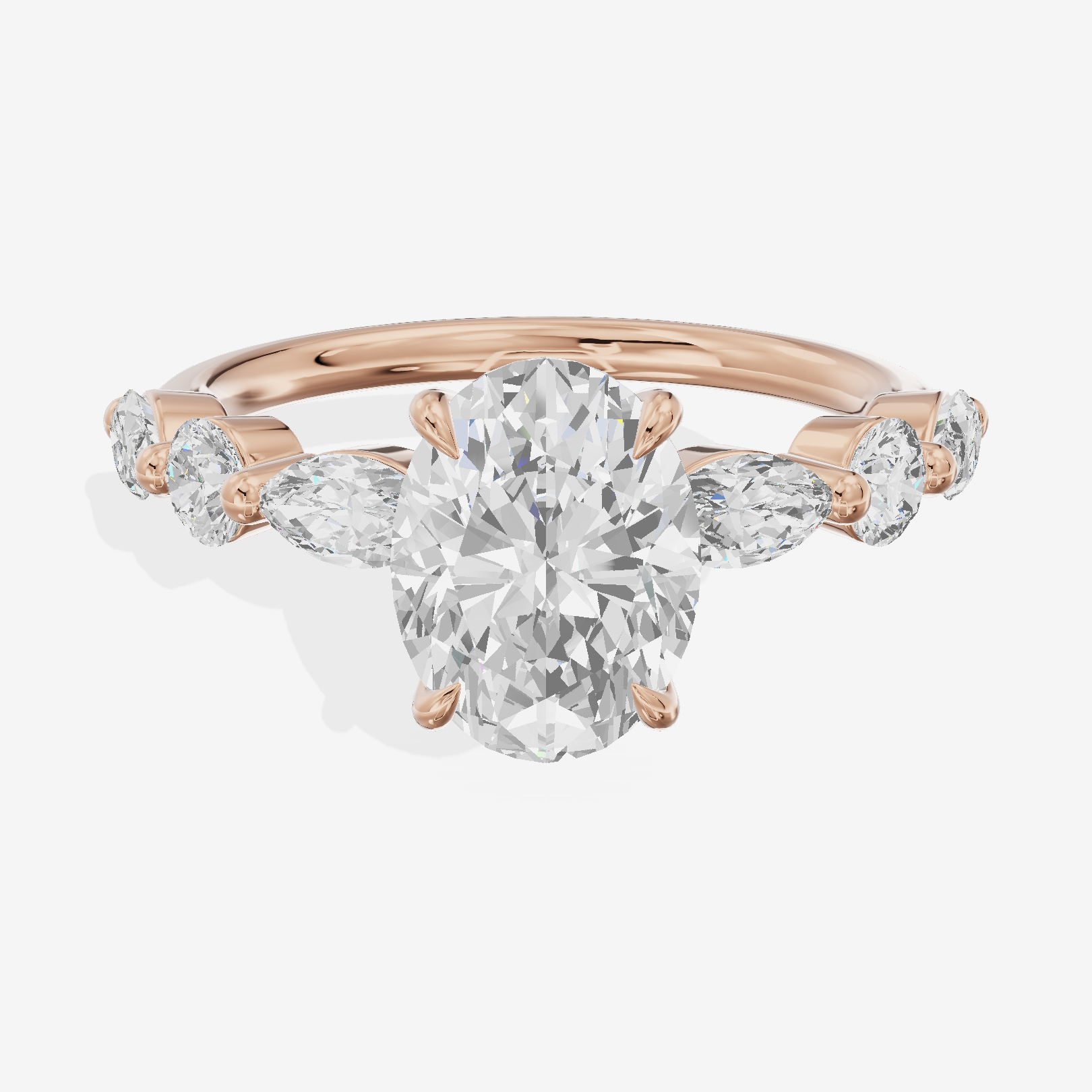 Grand Halcyon Oval Engagement Ring with Side Stones (3/4 ct. tw.) in 18K Rose Gold