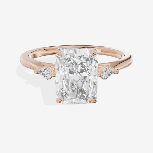 Petite Sincere Three Stone Radiant Engagement Ring (1/15 ct. tw.) in 18K Rose Gold
