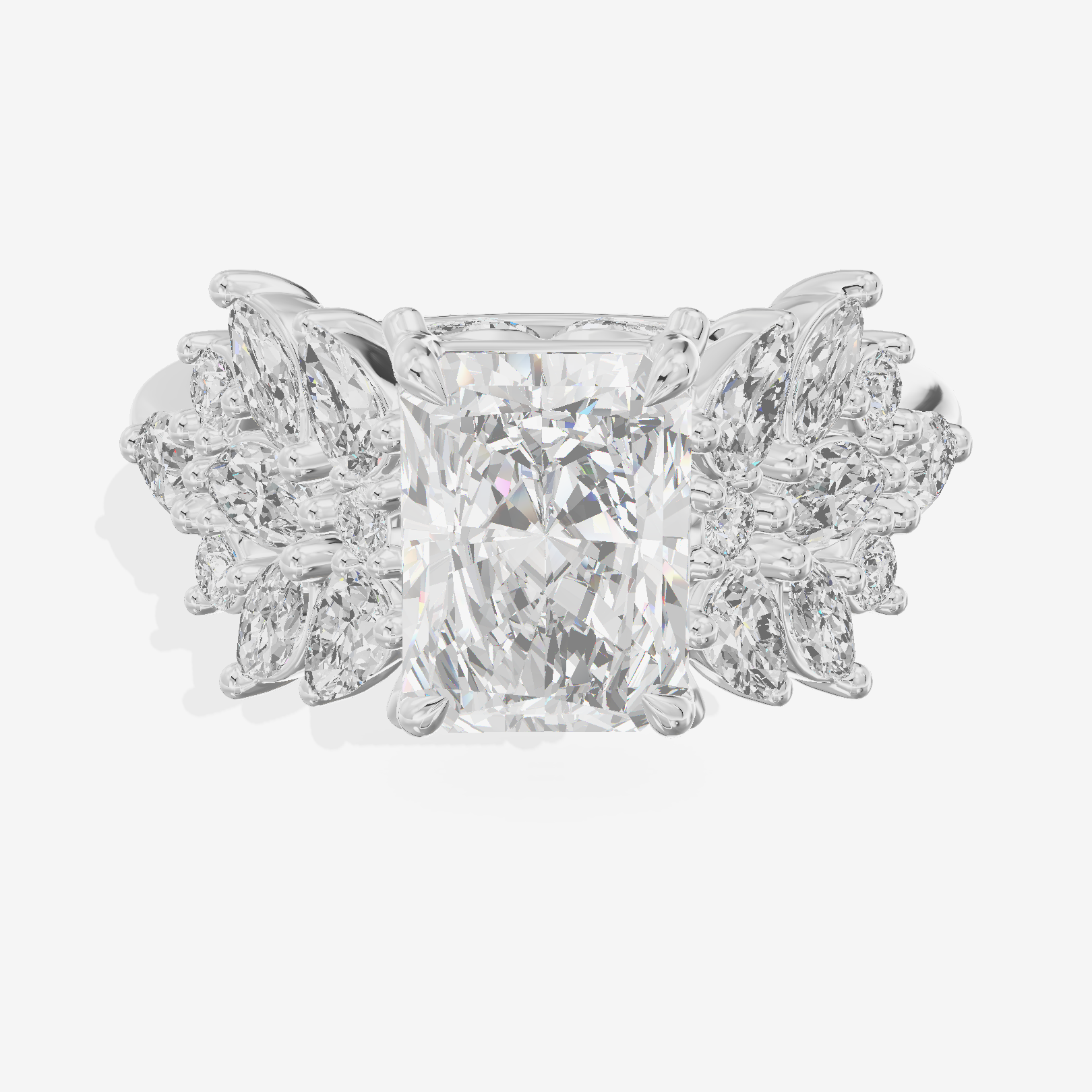 Grand Heartline Radiant Engagement Ring with Side Stones (3/4 ct. tw.) in Platinum