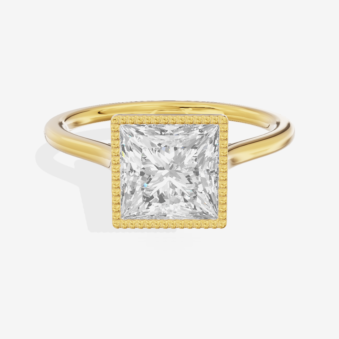 Modern Coeurine 1.5mm Princess Bezel Engagement Ring in 18K Yellow Gold