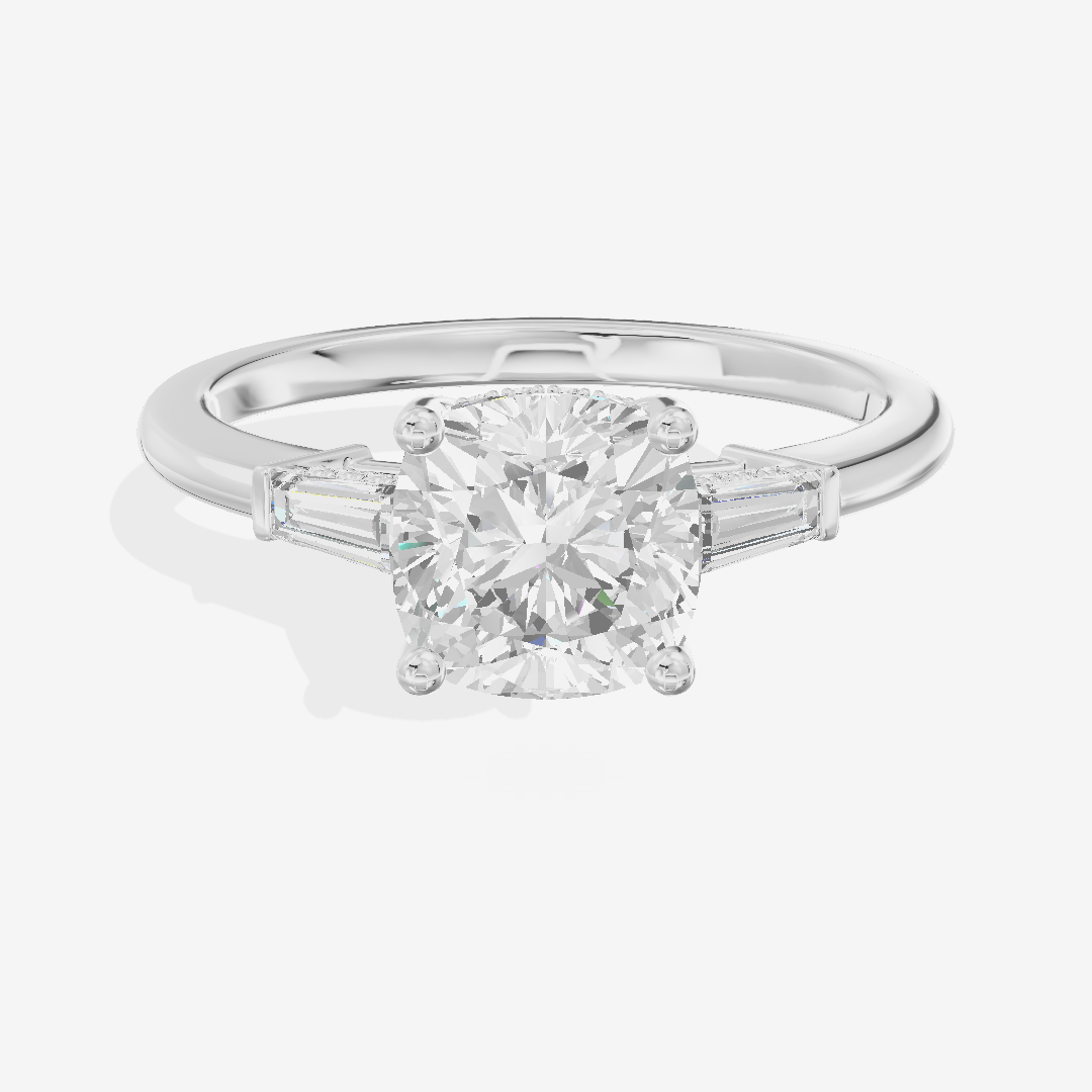 Clusta Three Stone Cushion Engagement Ring (1/10 ct. tw.) in Platinum