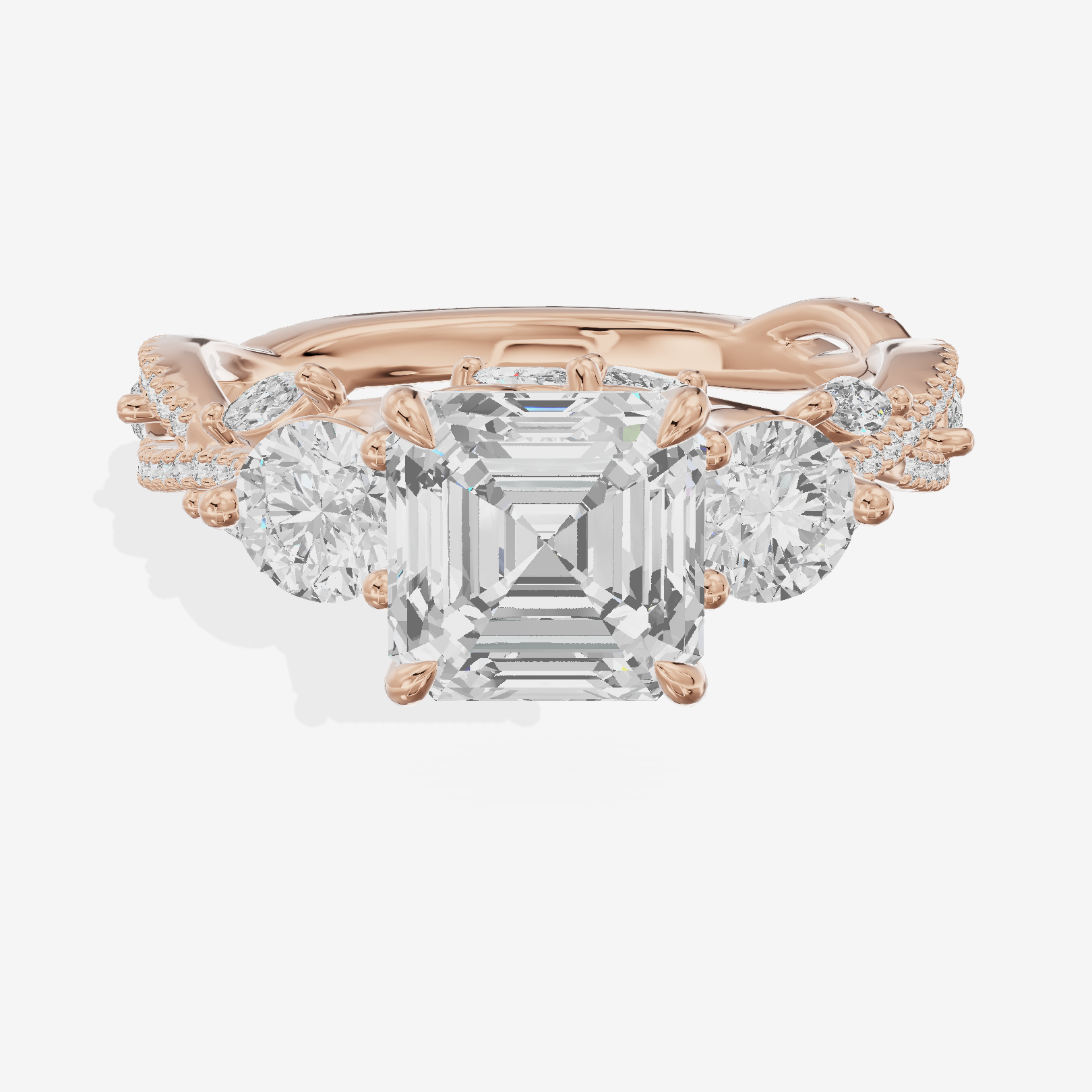 Classic Coeurine Three Stone Asscher Engagement Ring (3/5 ct. tw.) in 18K Rose Gold