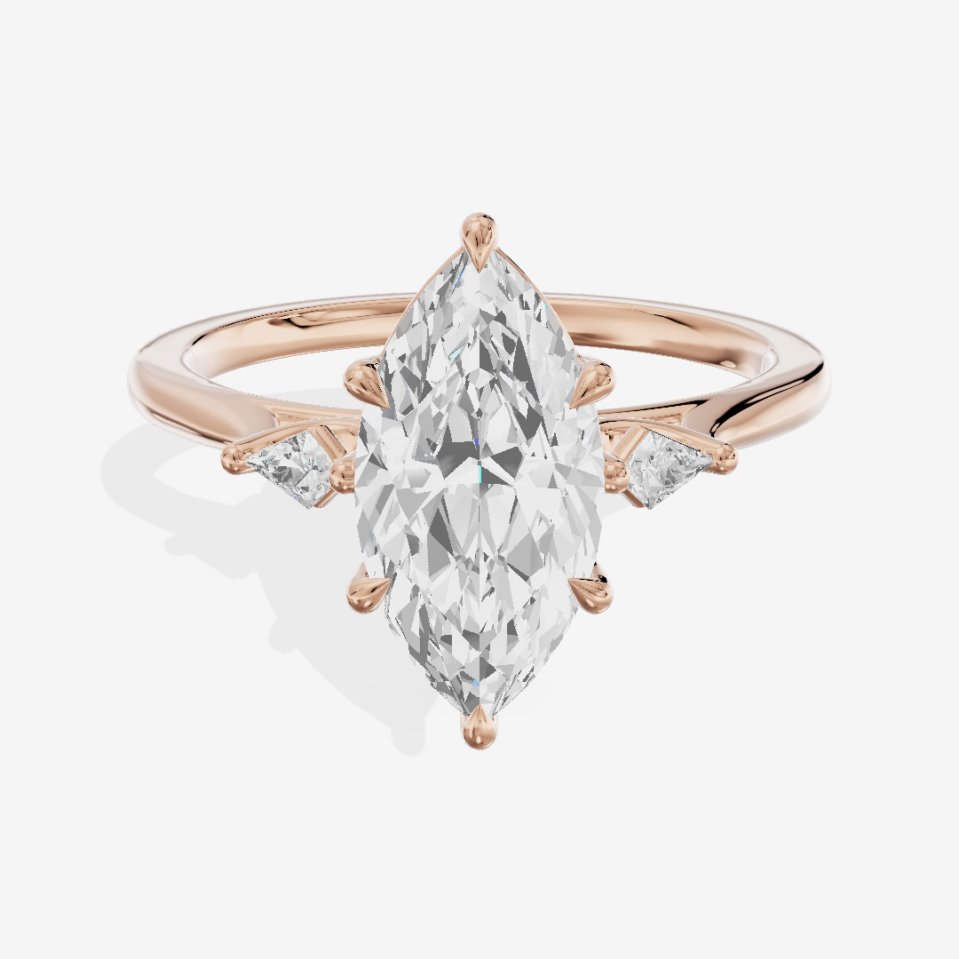 Petite Sincere Three Stone Marquise Engagement Ring (1/15 ct. tw.) in 14K Rose Gold