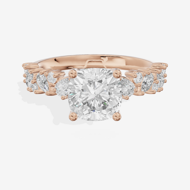 Bowed Vowsae Cushion Engagement Ring with Side Stones (2/5 ct. tw.) in 18K Rose Gold
