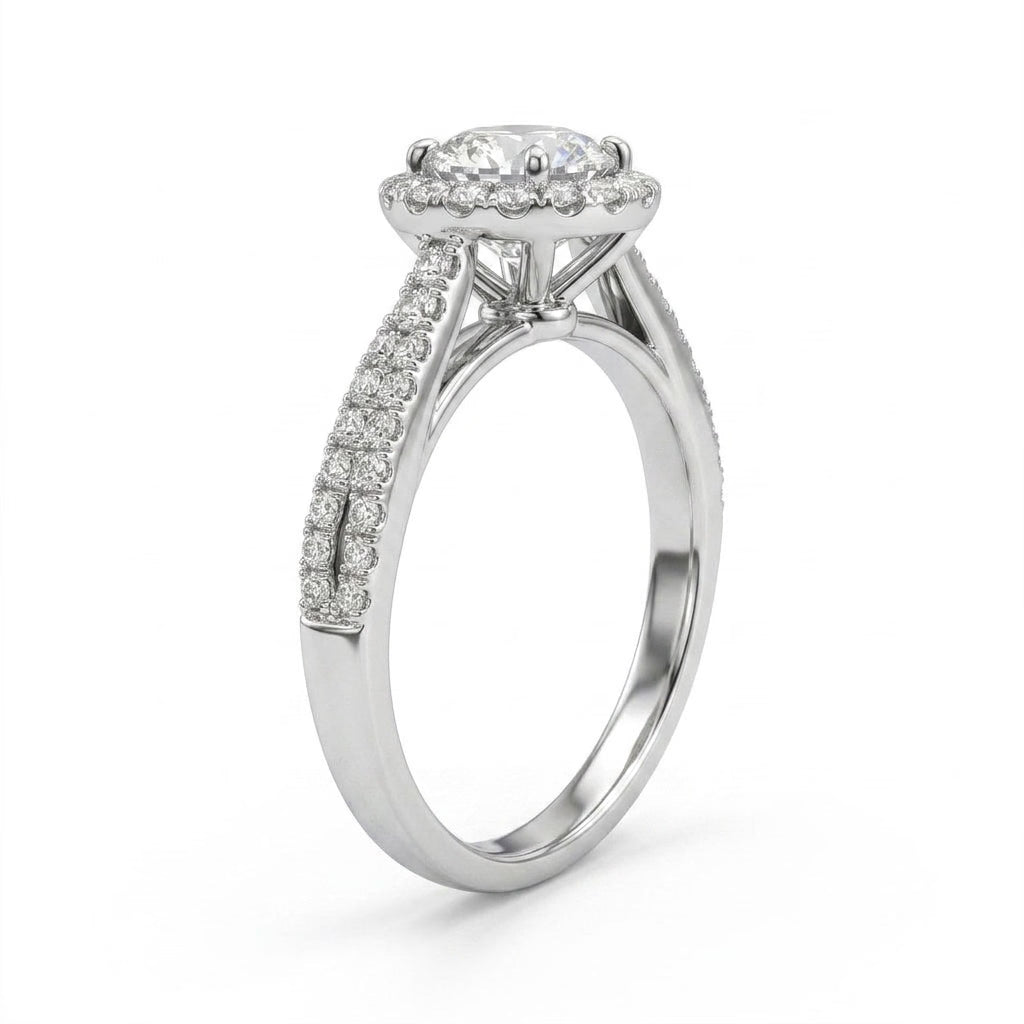 Halo Pavé Round Engagement Ring (1.05 ct. tw.) in 18K White Gold