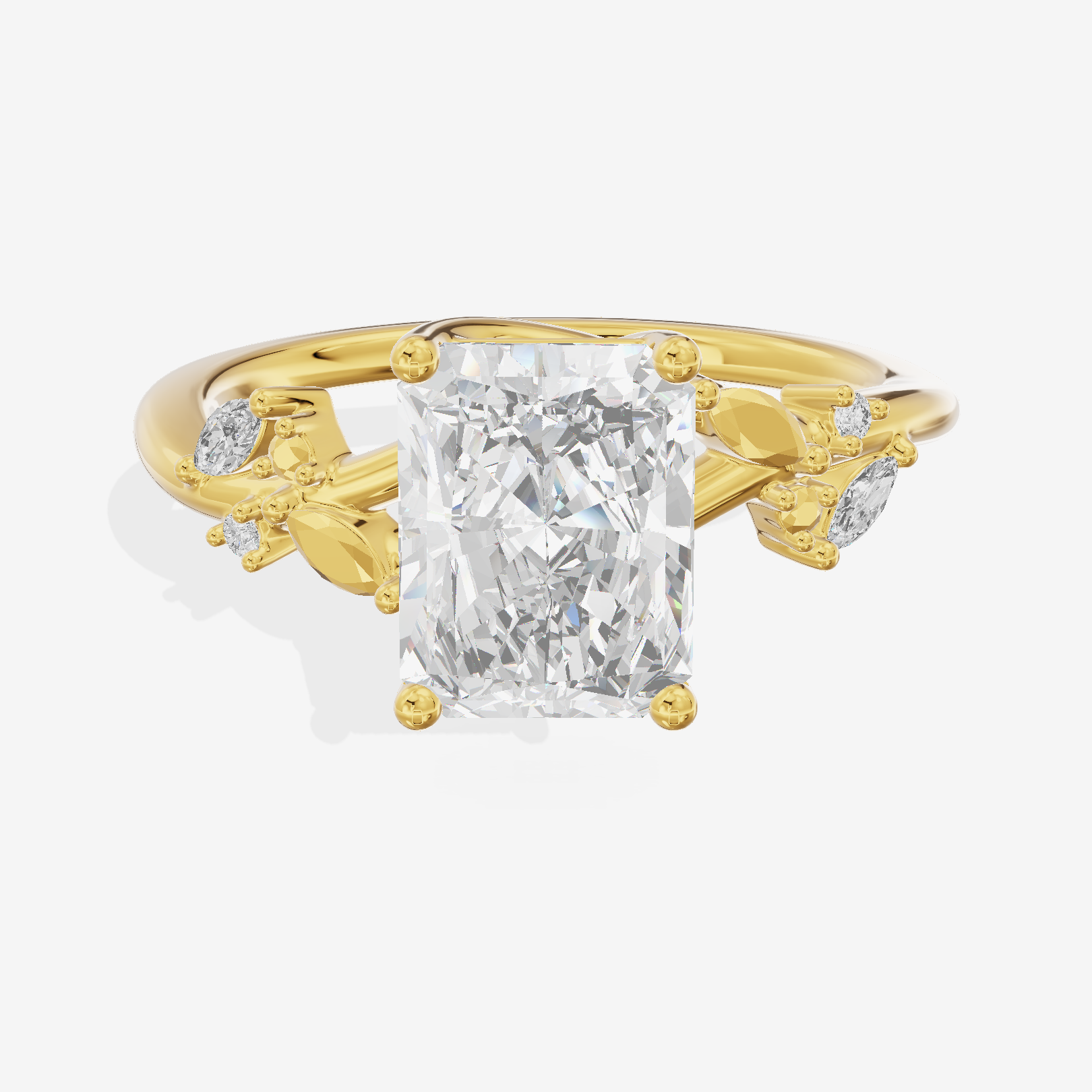 Lustrous Aurea Radiant Engagement Ring with Side Stones (3/4 ct. tw.) in 18K Yellow Gold