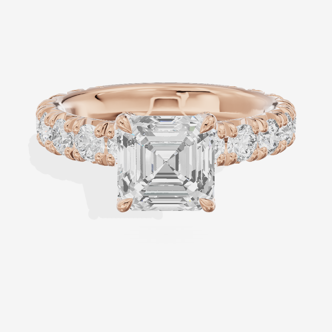 Crowned Sincere Asscher Engagement Ring with Side Stones (3/4 ct. tw.) in 18K Rose Gold