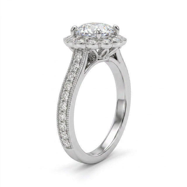 Halo Pavé Round Engagement Ring (1.01 ct. tw.) in 18K White Gold