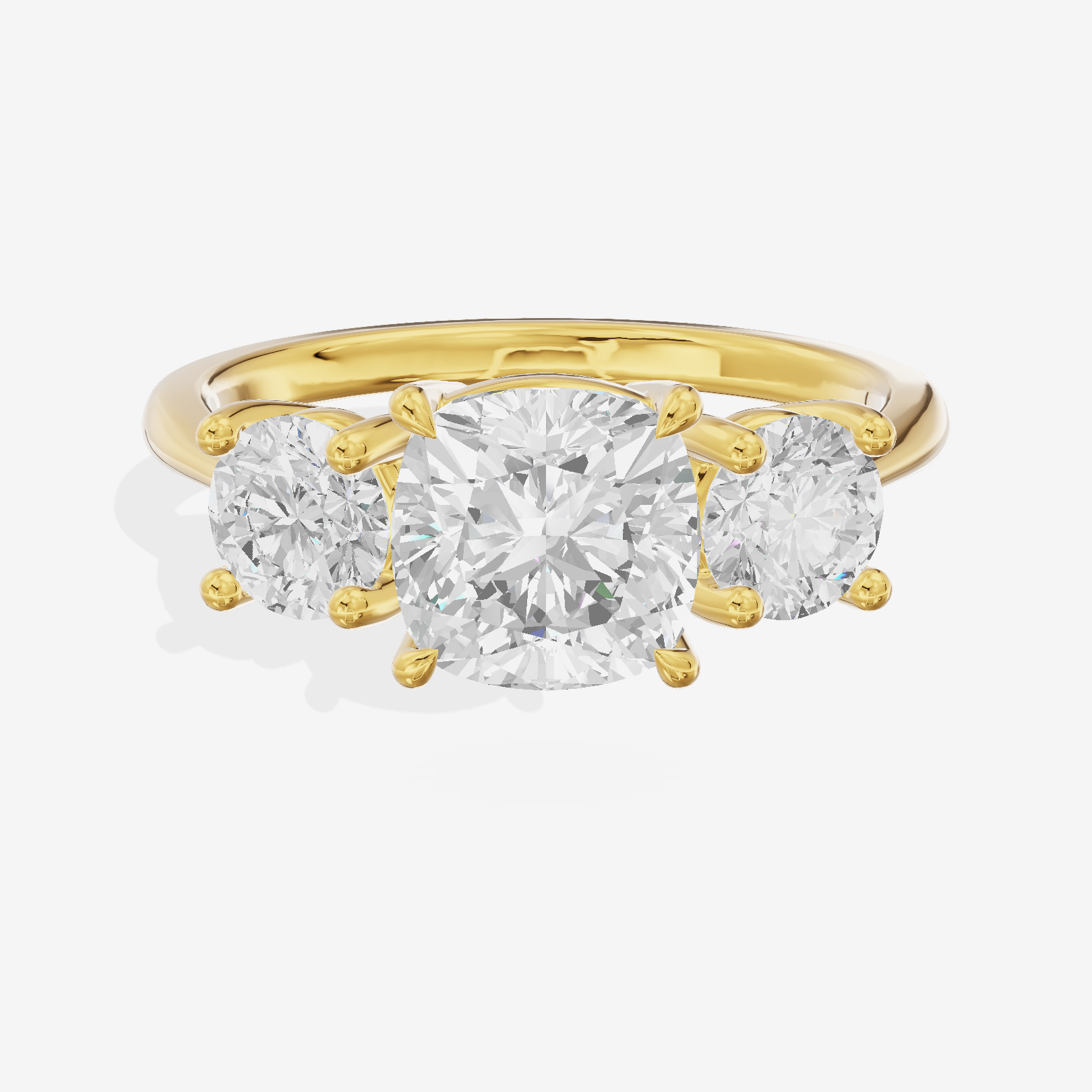 Luxe Trueheart Three Stone Cushion Engagement Ring (2/3 ct. tw.) in 18K Yellow Gold