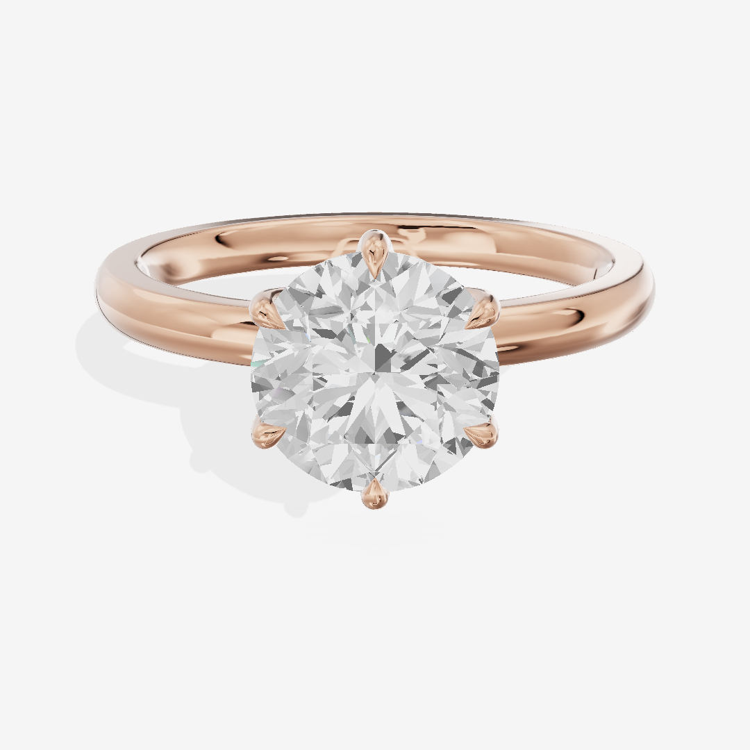 Bowed Tender 2mm Round Six-Prong Engagement Ring in 18K Rose Gold