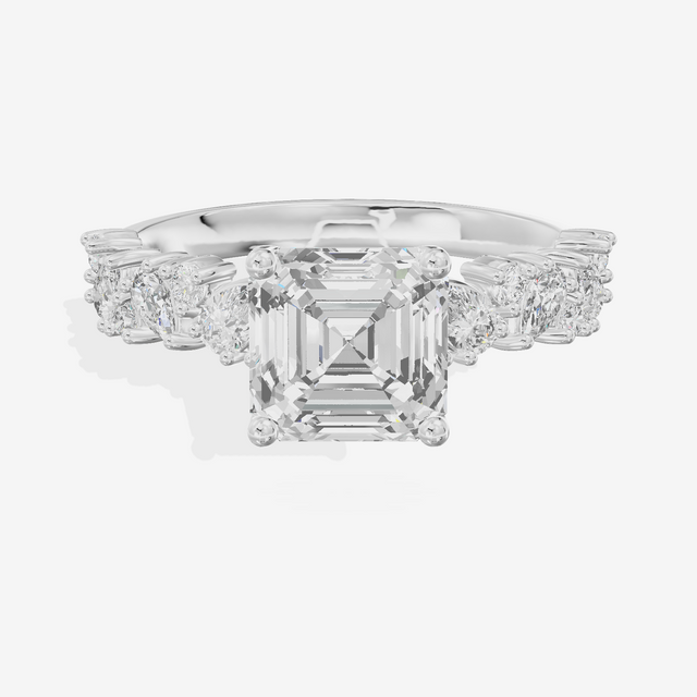 Bowed Vowsae Asscher Engagement Ring with Side Stones (2/5 ct. tw.) in 18K White Gold