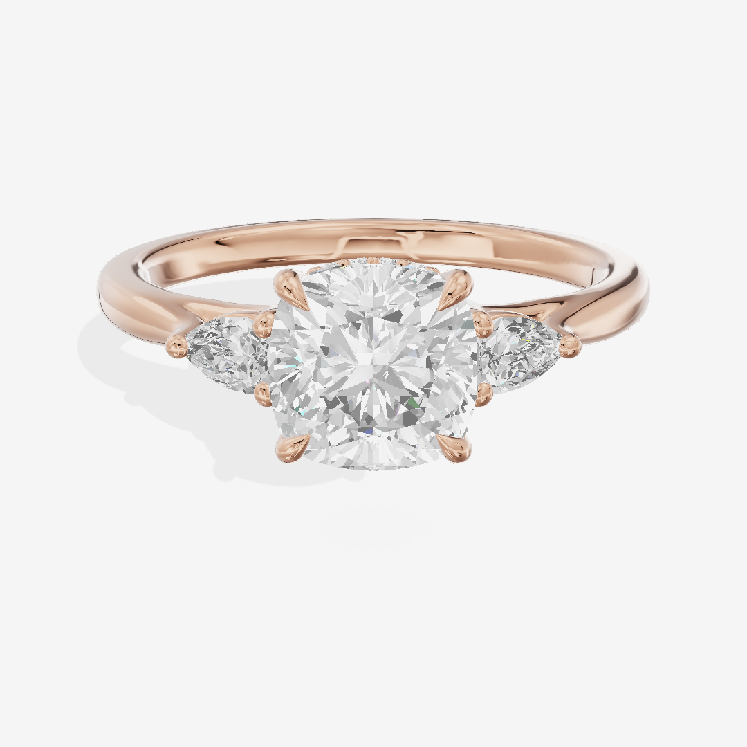 Aurea Three Stone Cushion Engagement Ring (1/4 ct. tw.) in 14K Rose Gold