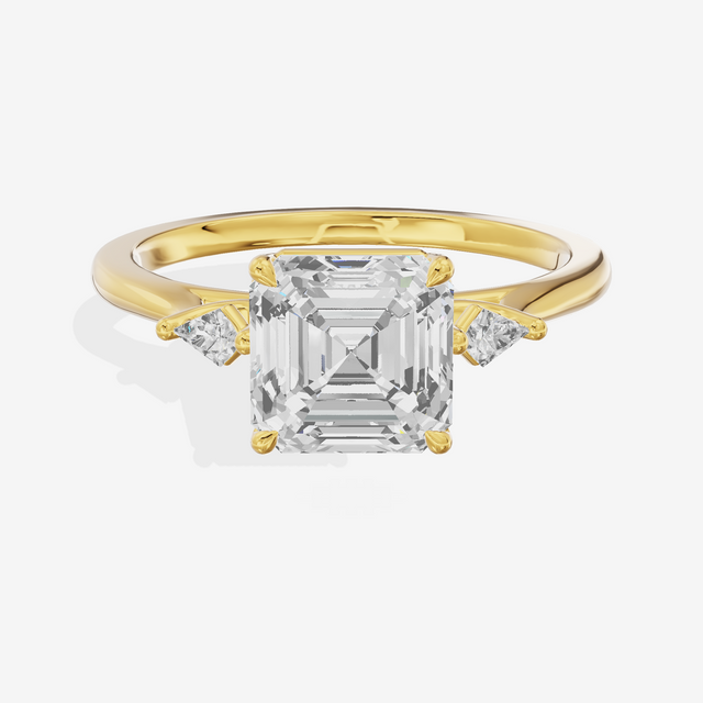 Petite Sincere Three Stone Asscher Engagement Ring (1/15 ct. tw.) in 14K Yellow Gold