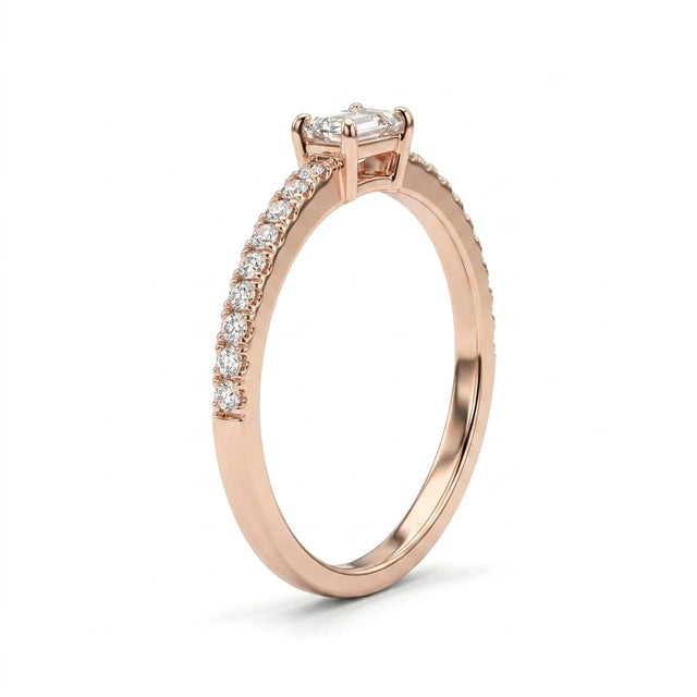 Solitaire Pavé Emerald Engagement Ring (1/5 ct. tw.) in 18K Rose Gold