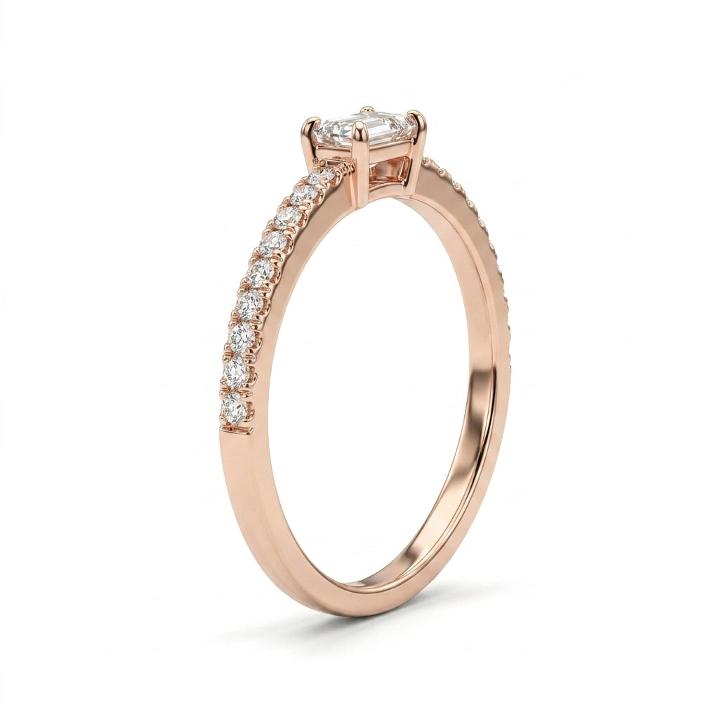 Solitaire Pavé Emerald Engagement Ring (1/5 ct. tw.) in 18K Rose Gold
