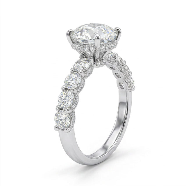 Hidden Halo Pavé Round Engagement Ring (3.07 ct. tw.) in 18K White Gold