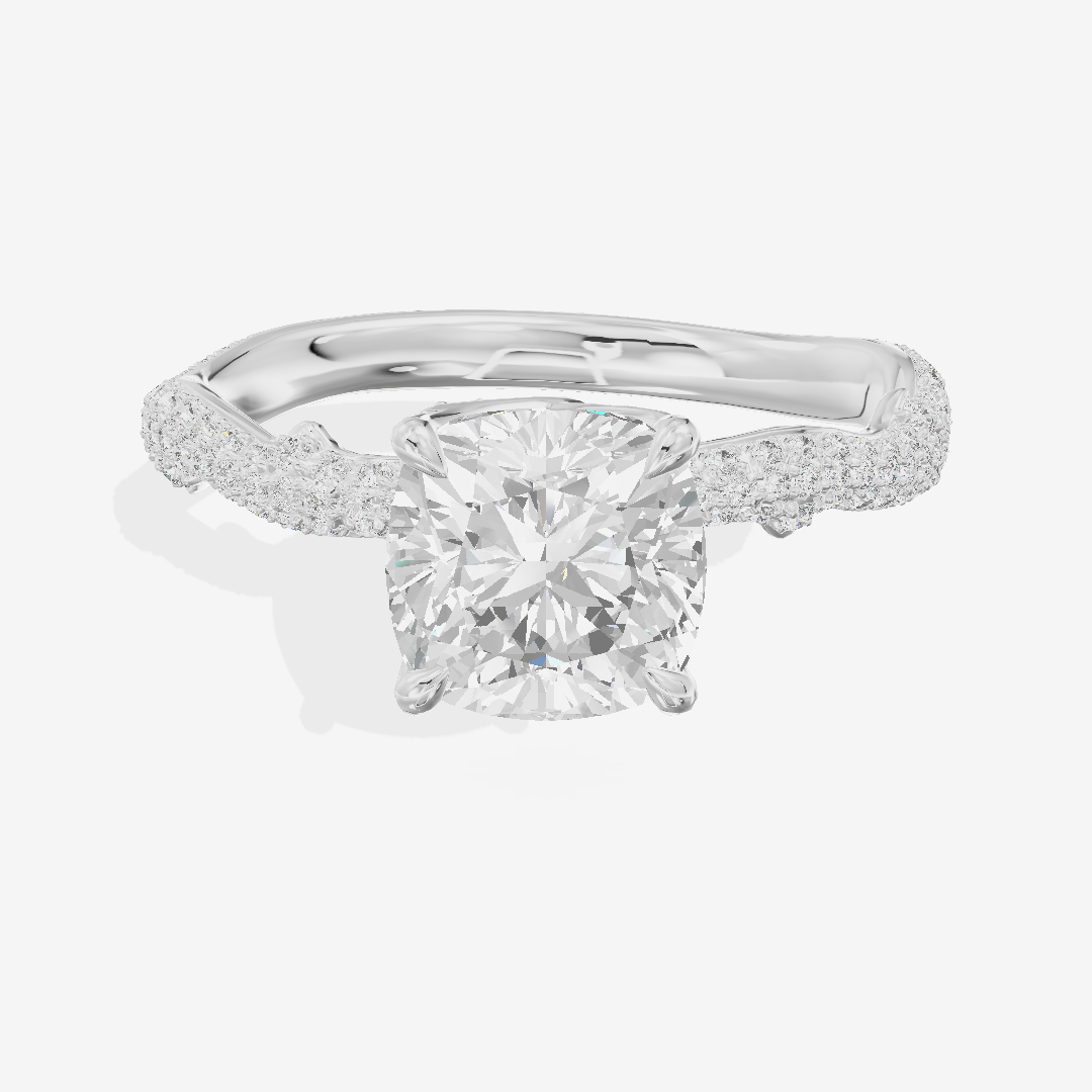 Twine Vine Vine Cushion Engagement Ring with Side Stones (3/5 ct. tw.) in 18K White Gold