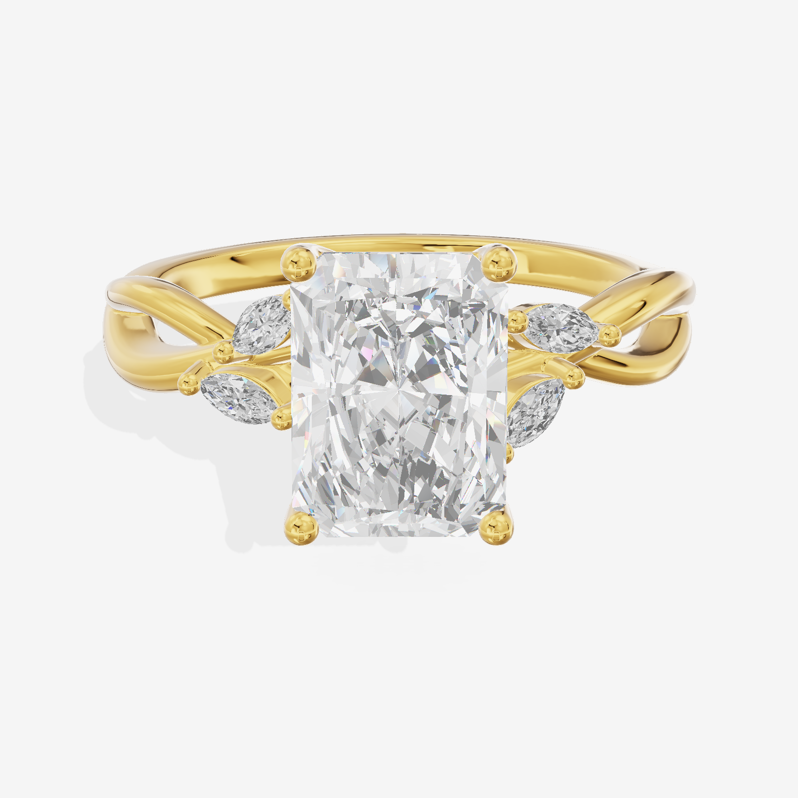 Vowsae Pavé Radiant Engagement Ring with Side Stones (1/8 ct. tw.) in 18K Yellow Gold
