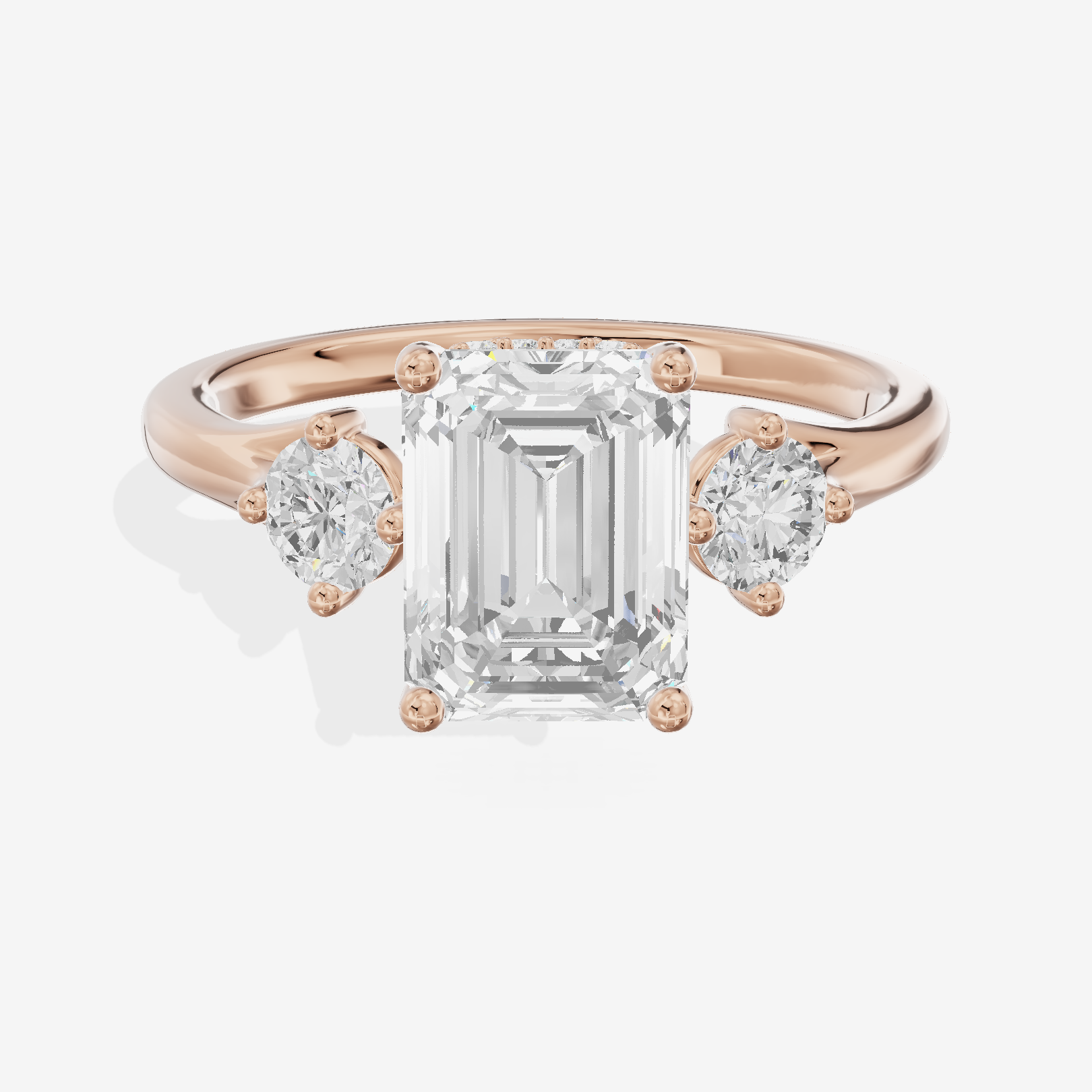 Luxe Solea Three Stone Emerald Engagement Ring (1/3 ct. tw.) in 18K Rose Gold