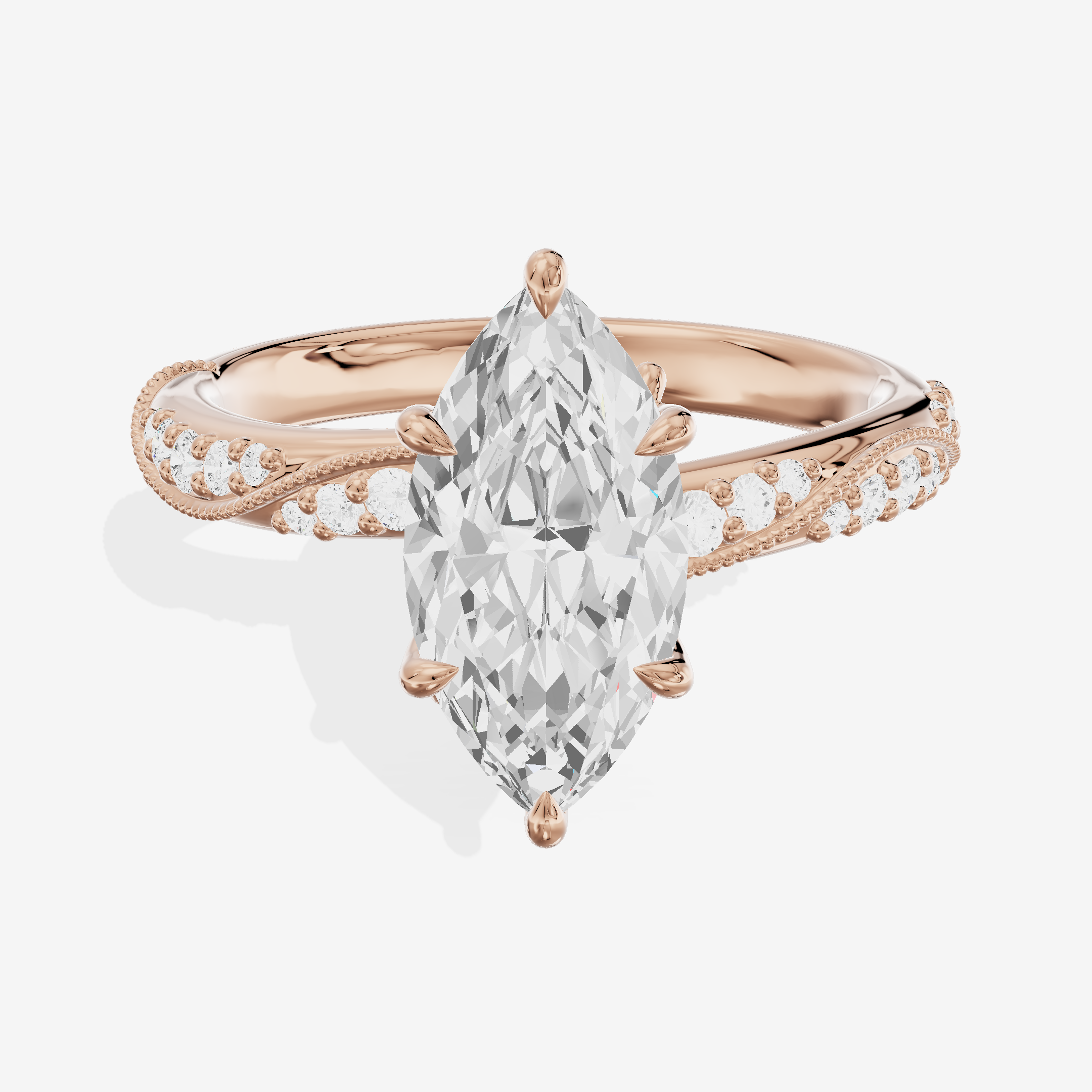 Lustrous Selenia Marquise Engagement Ring with Side Stones (1/4 ct. tw.) in 18K Rose Gold