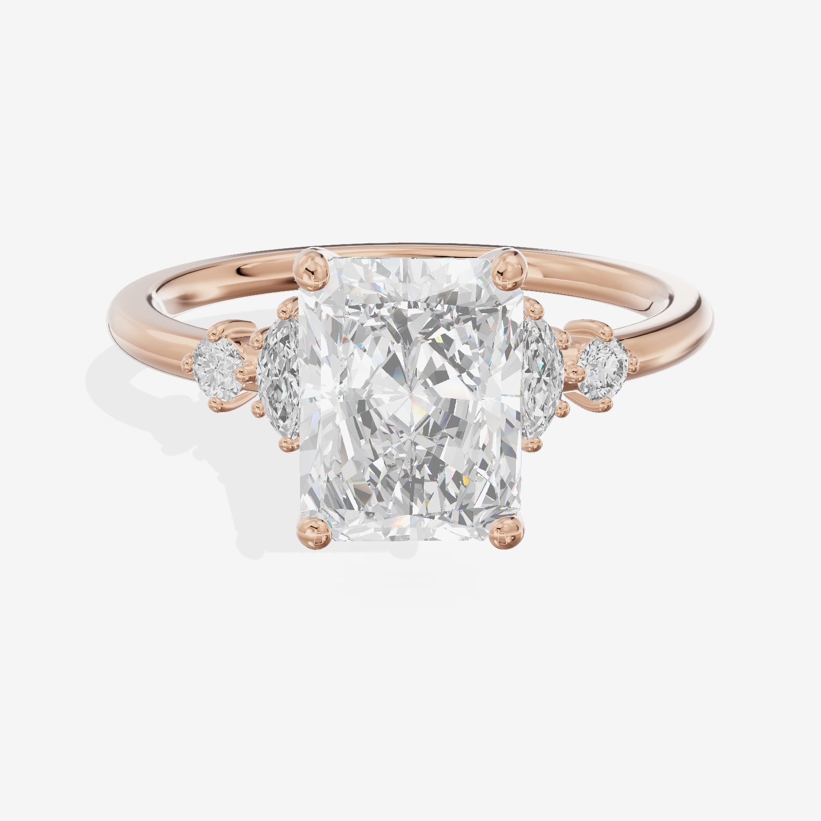 Hallowed Halcyon Radiant Engagement Ring with Side Stones (1/6 ct. tw.) in 18K Rose Gold