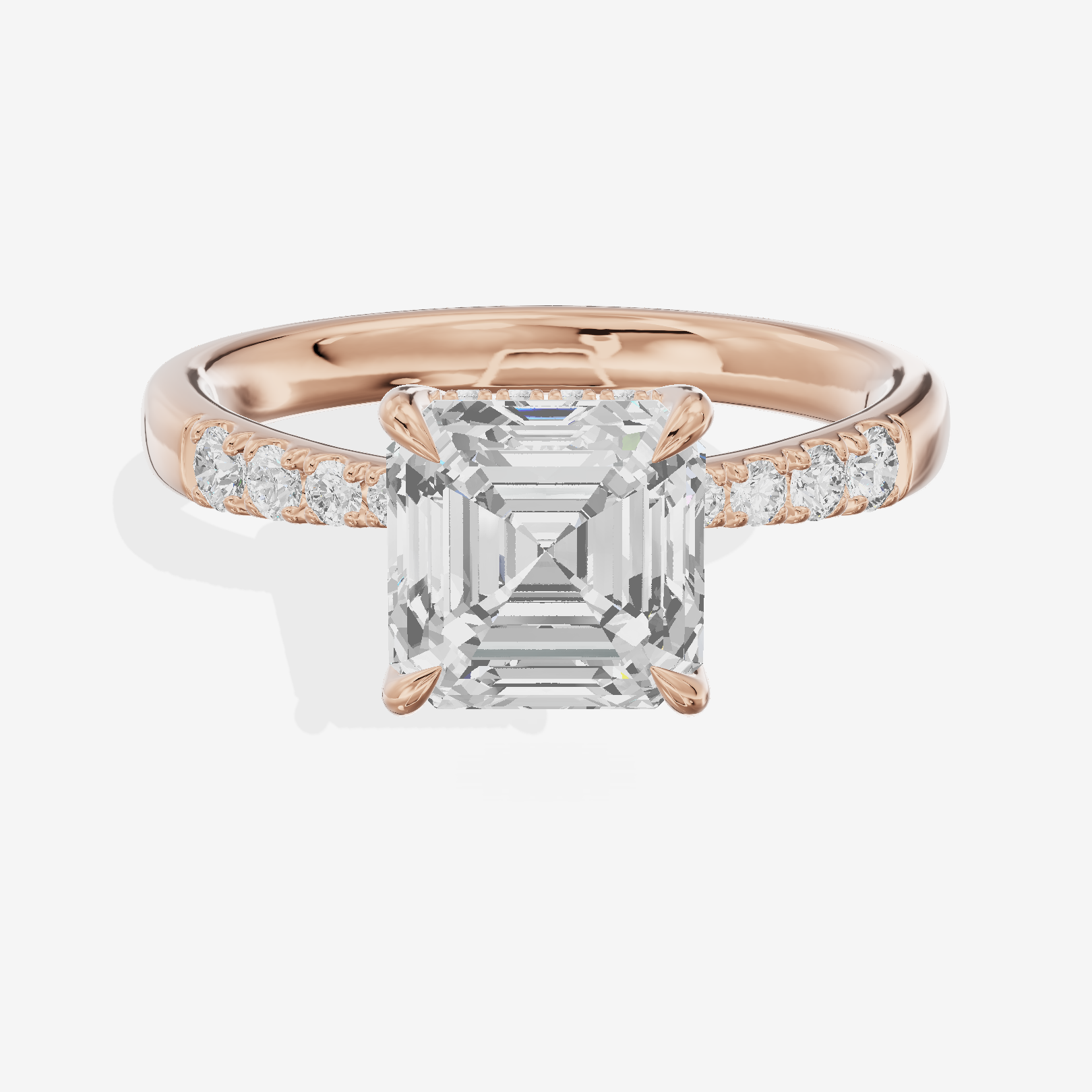Classic Tensare Asscher Engagement Ring with Hidden Halos (1/15 ct. tw.) in 14K Rose Gold