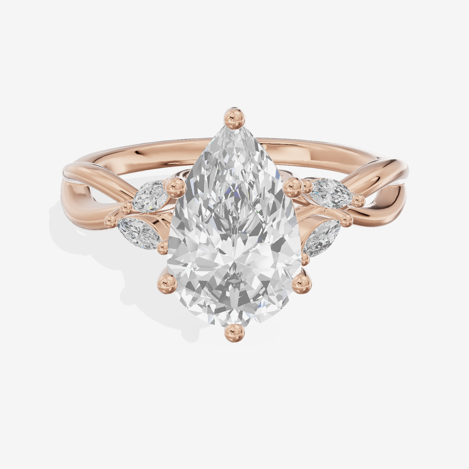 Vowsae Pavé Pear Engagement Ring with Side Stones (1/8 ct. tw.) in 18K Rose Gold