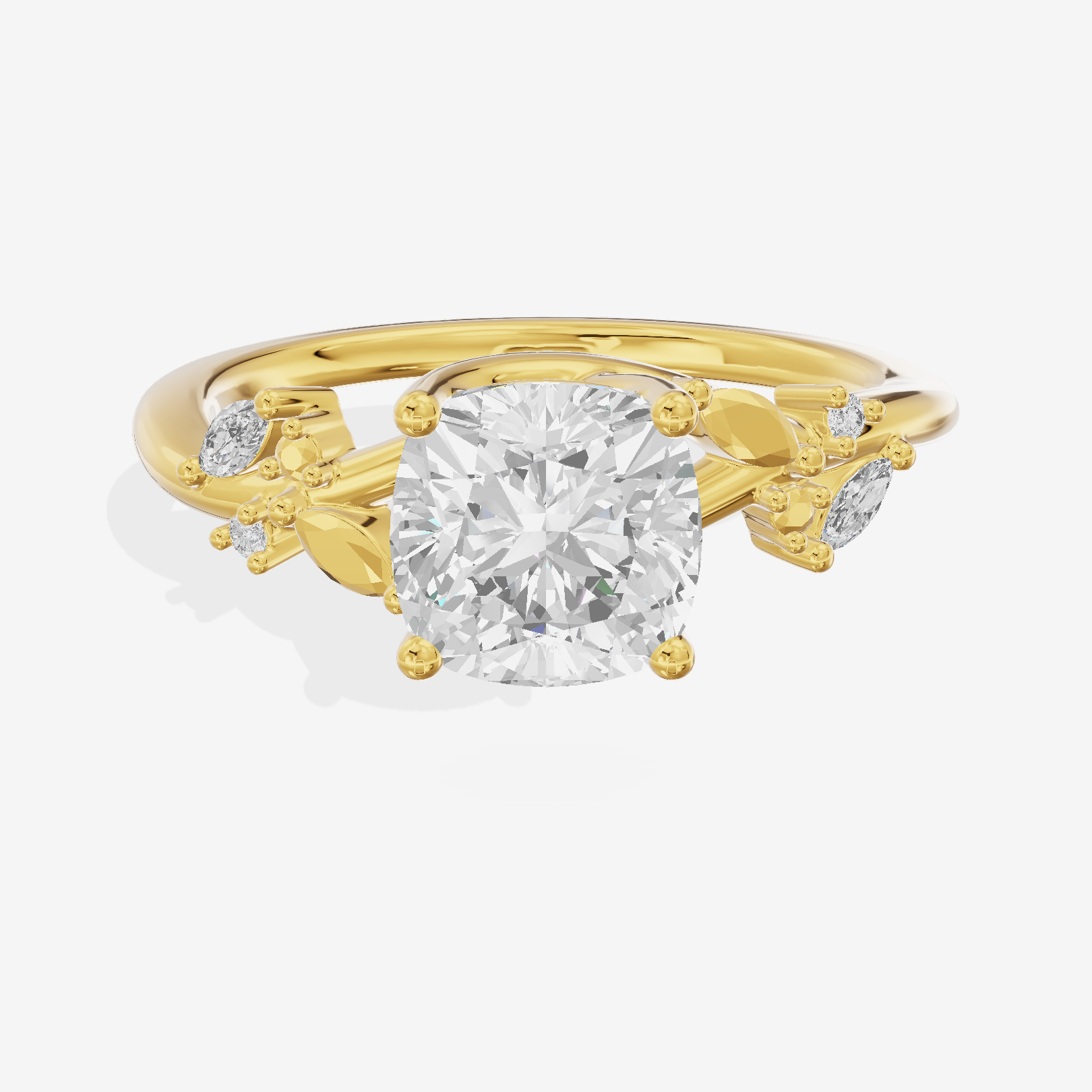 Lustrous Aurea Cushion Engagement Ring with Side Stones (3/4 ct. tw.) in 18K Yellow Gold