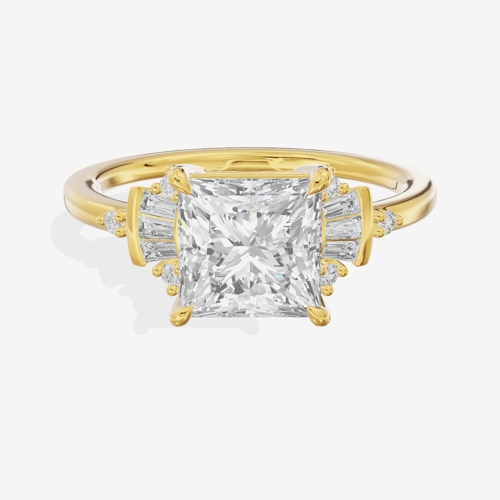 Petite Trellise Princess Engagement Ring with Side Stones (1/3 ct. tw.) in 18K Yellow Gold
