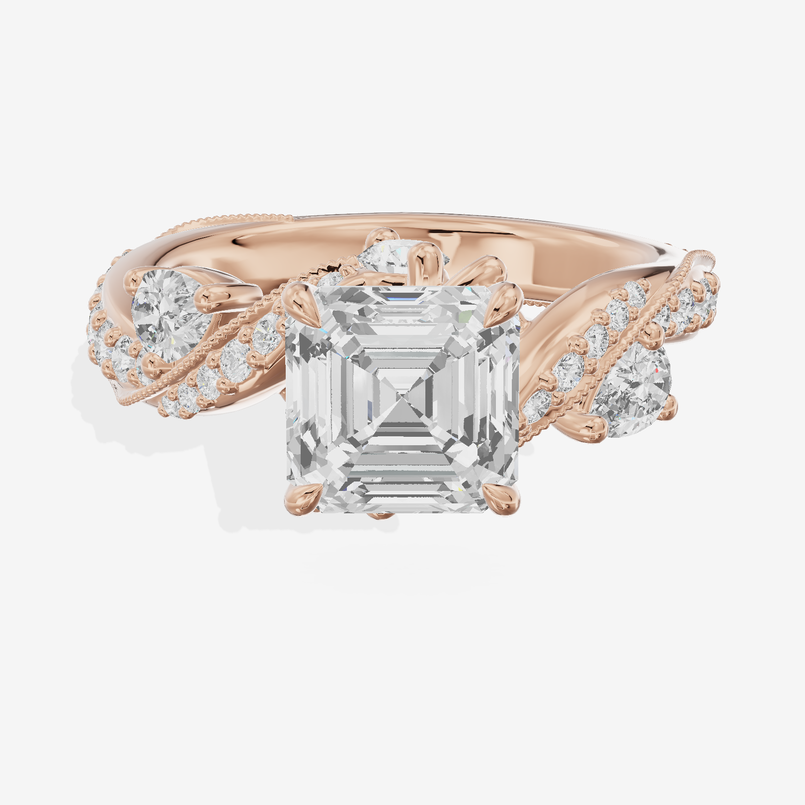 Modern Tender Asscher Engagement Ring with Side Stones (1/3 ct. tw.) in 18K Rose Gold