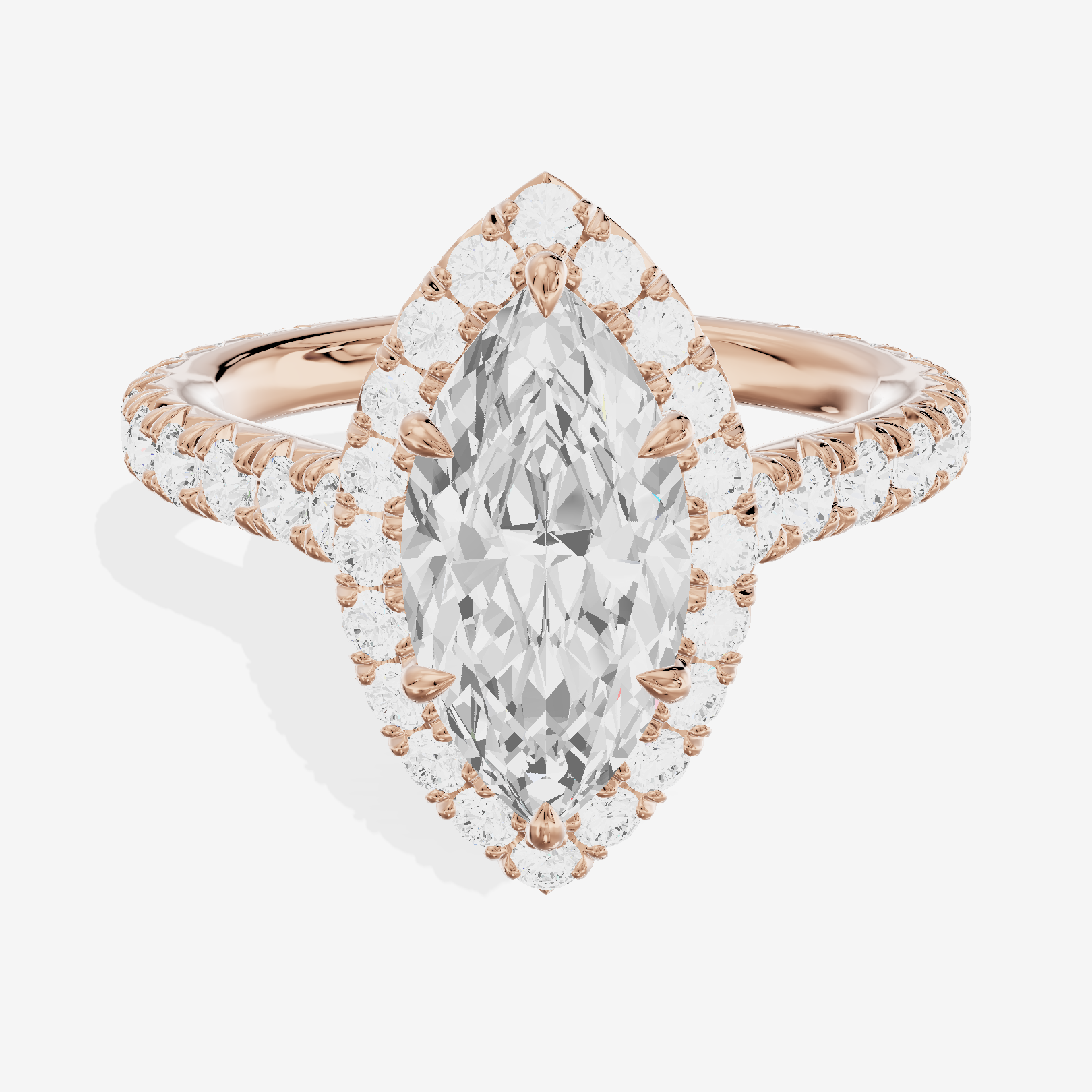 Triade Halo Marquise Engagement Ring (1/15 ct. tw.) in 18K Rose Gold