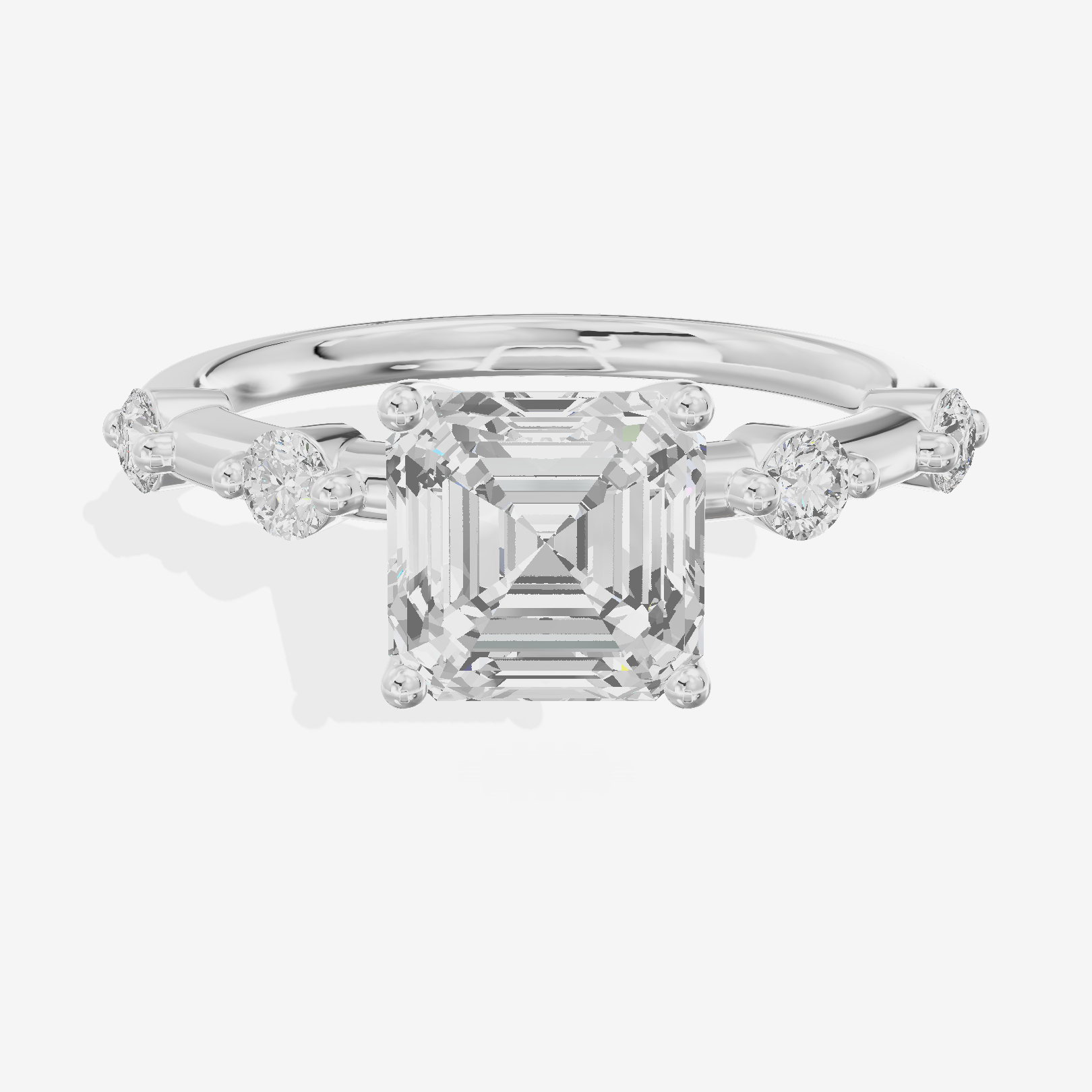 Petite Heartline Asscher Engagement Ring with Side Stones (1/5 ct. tw.) in 14K White Gold