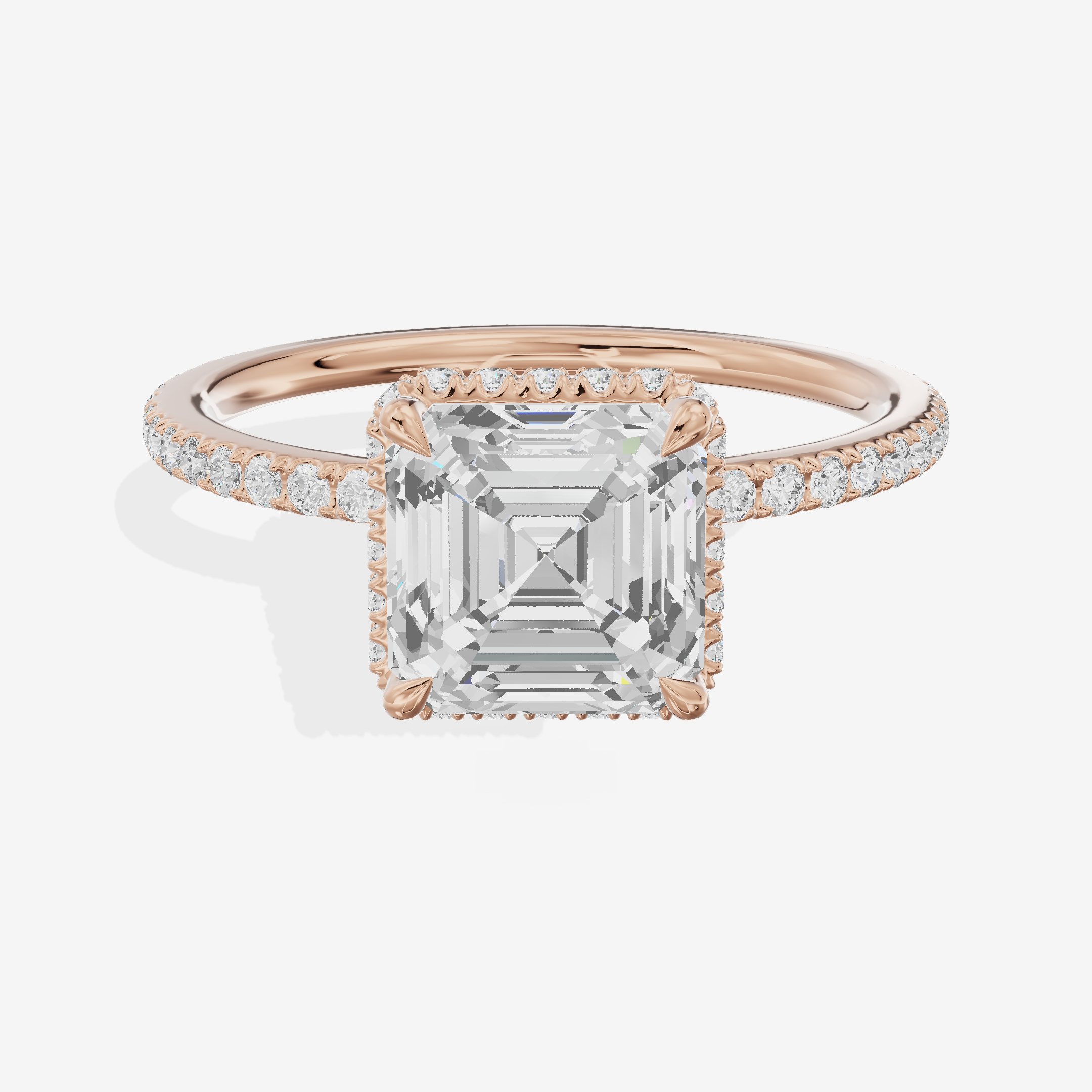 Crowned Whisper Asscher Hidden Halo Engagement Ring in 14K Rose Gold