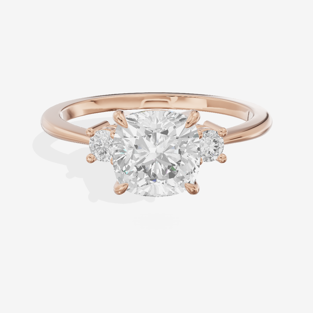 Eternal Aimora Cushion Three Stone Engagement Ring (1/10 ct. tw.) in 14K Rose Gold
