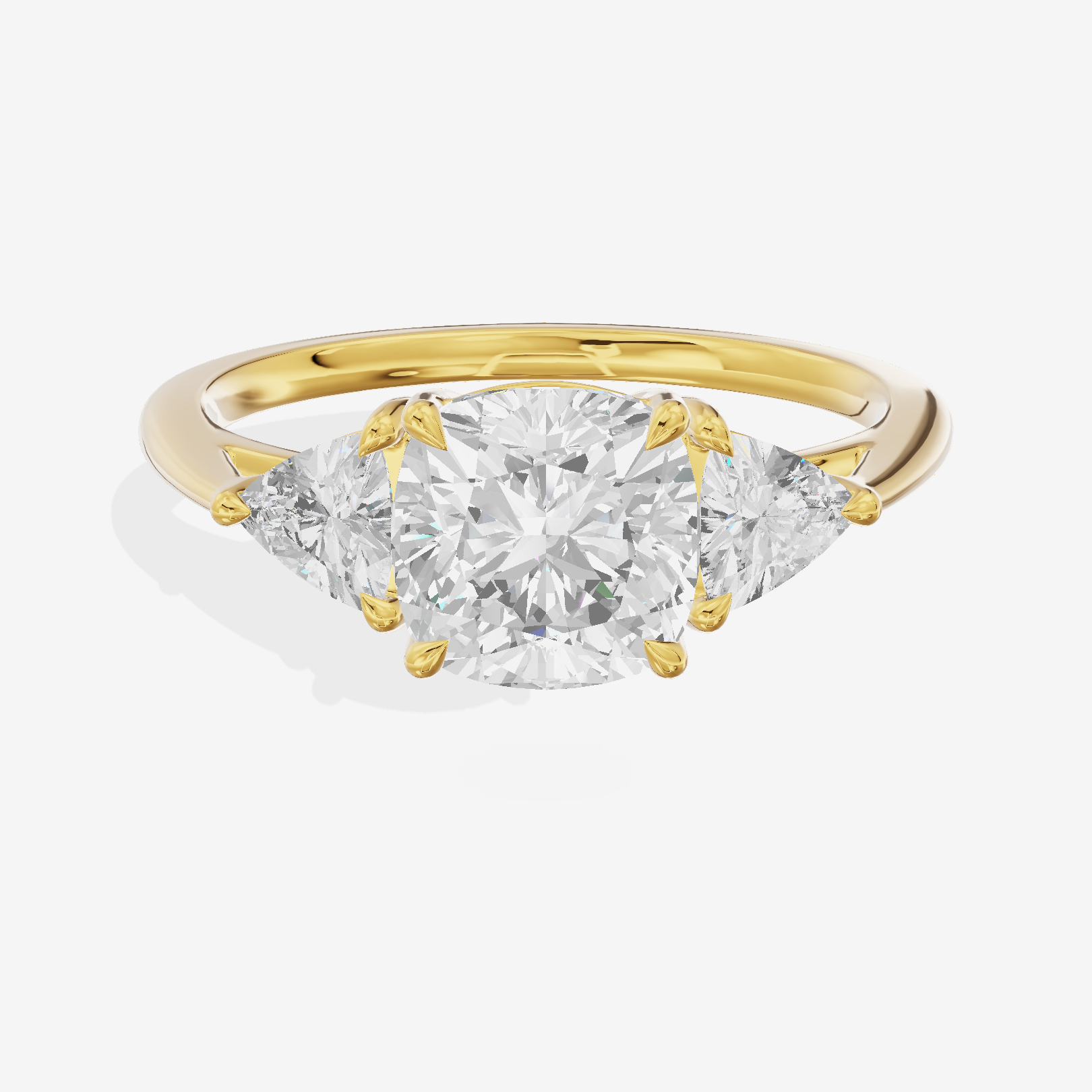 Coeurine Three Stone Cushion Engagement Ring (1/8 ct. tw.) in 18K Yellow Gold