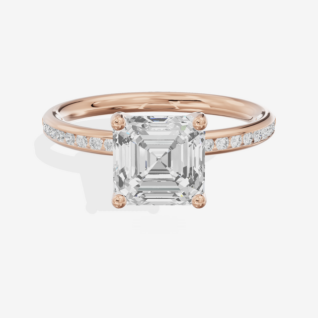 Classic Trellise Asscher Engagement Ring with Side Stones (1/8 ct. tw.) in 14K Rose Gold