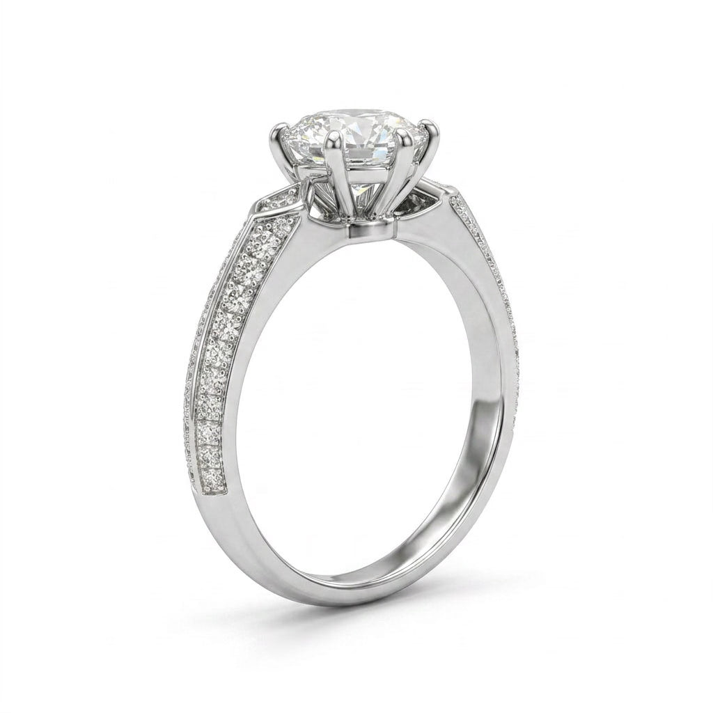 Cathedral Solitaire Pavé Round Engagement Ring (1.52 ct. tw.) in 18K White Gold