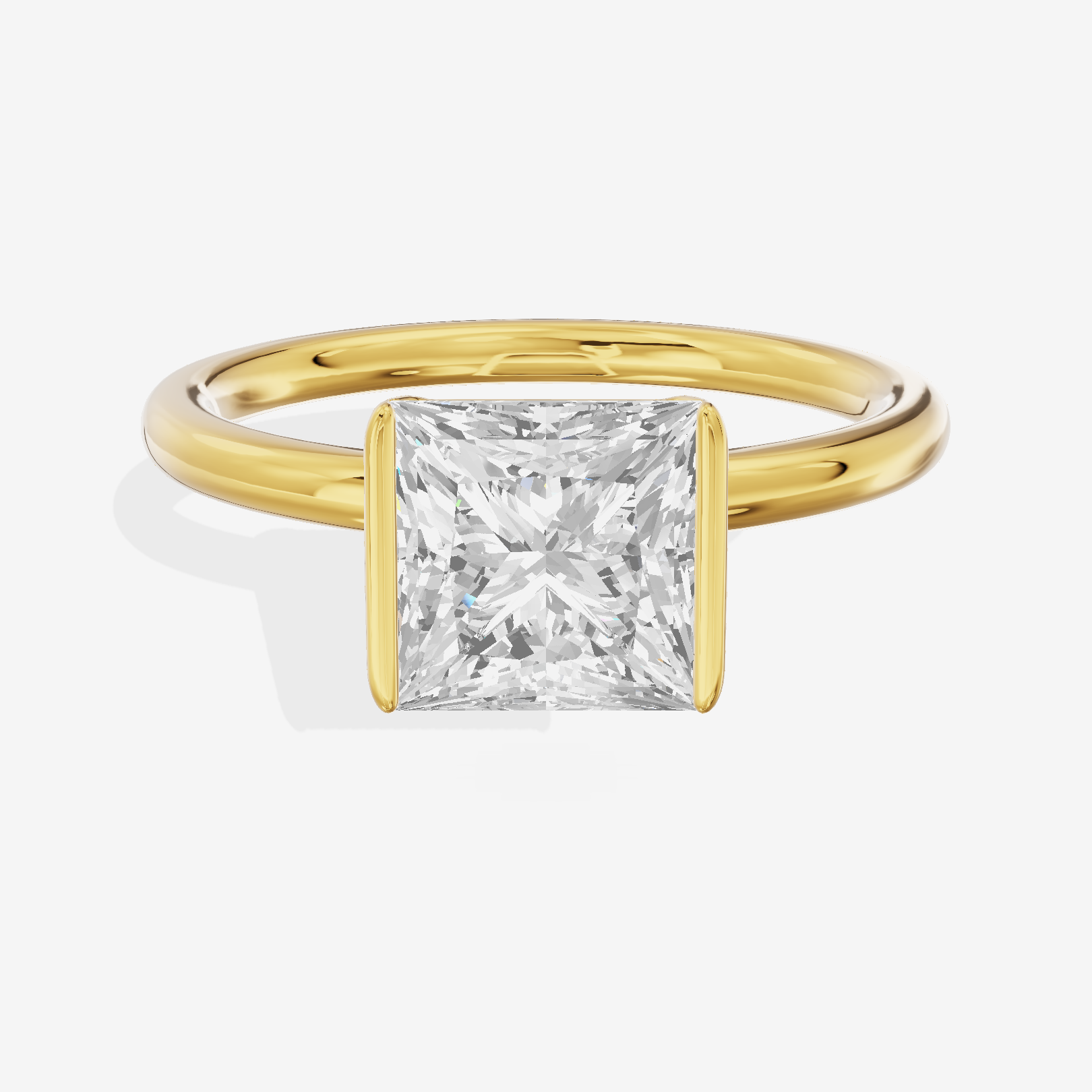 Sincere Bezel 1.8mm Princess Solitaire Engagement Ring in 18K Yellow Gold