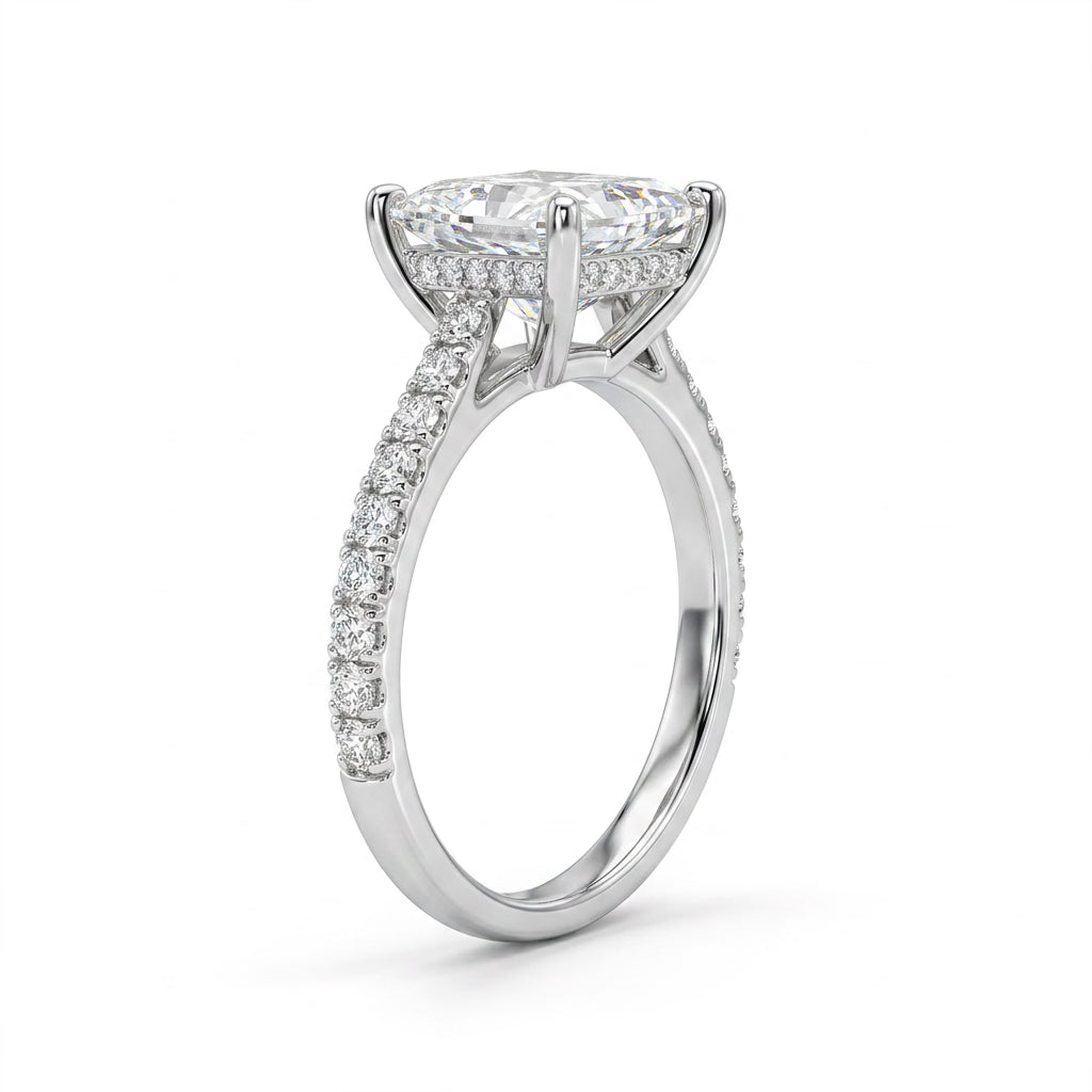 Solitaire Pavé Princess Engagement Ring (3.03 ct. tw.) in 18K White Gold
