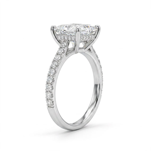 Solitaire Pavé Princess Engagement Ring (3.03 ct. tw.) in 18K White Gold