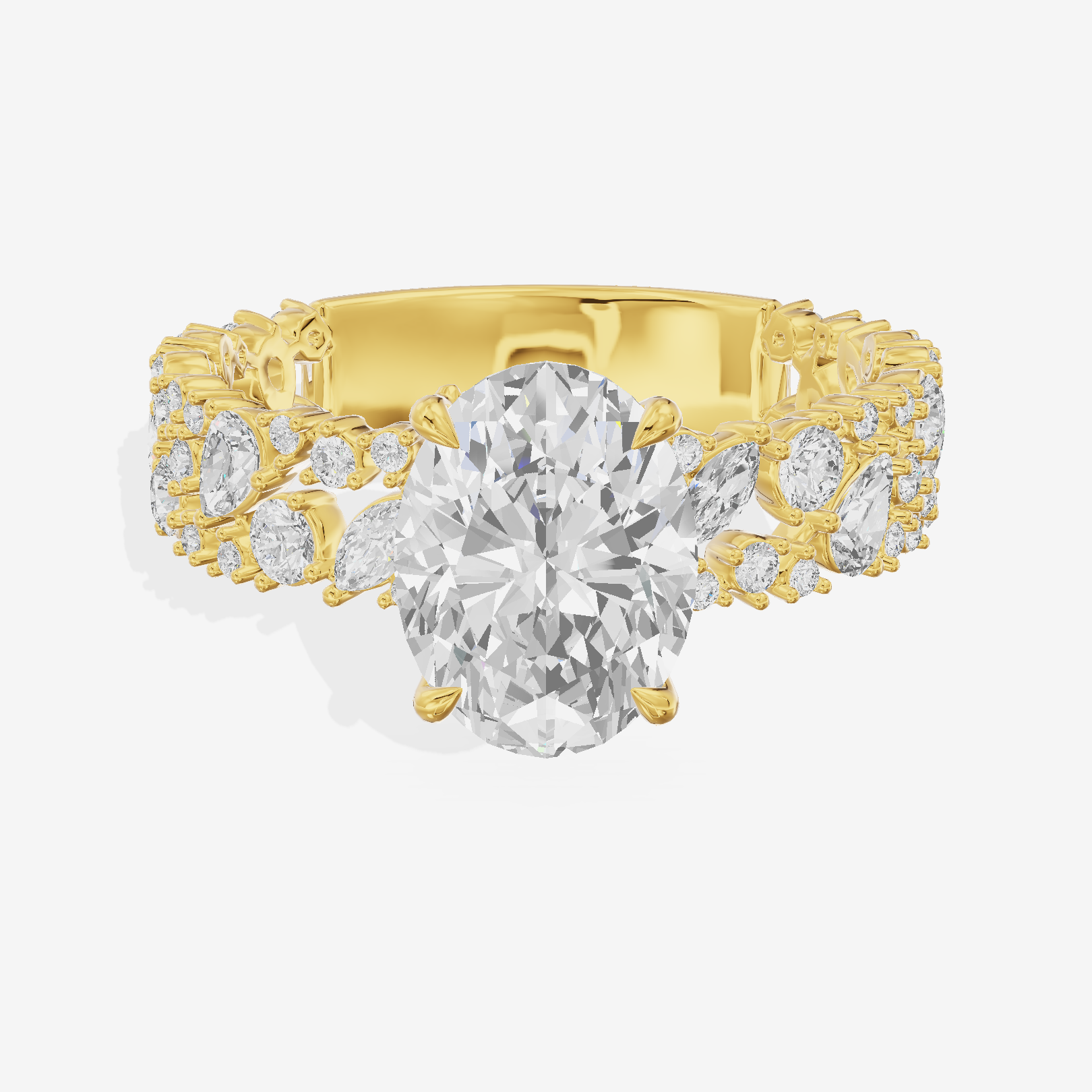 Aurea Cathedral 4.2mm Oval Engagement Ring with Side Stones (3/4 ct. tw.) in 18K Yellow Gold