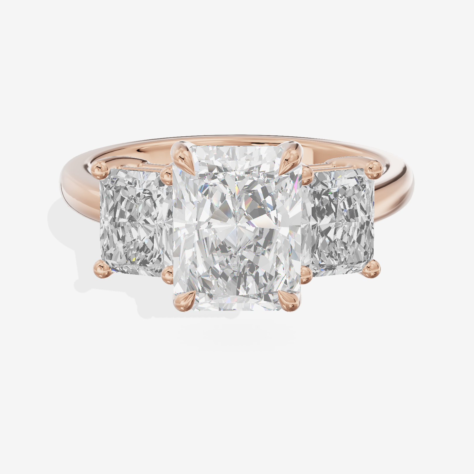 Luxe Aimora Three Stone Radiant Engagement Ring (3/4 ct. tw.) in 14K Rose Gold