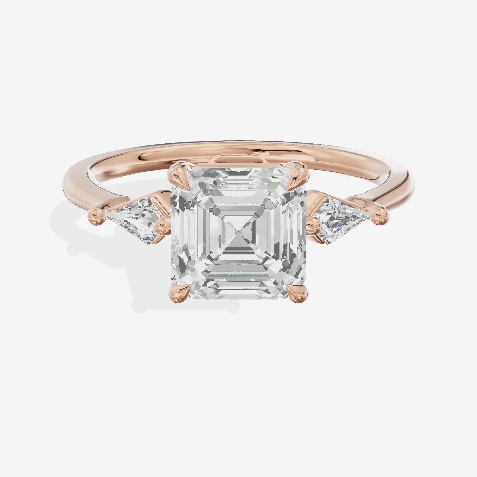 Whispered Triade Asscher Three Stone Engagement Ring (1/10 ct. tw.) in 18K Rose Gold