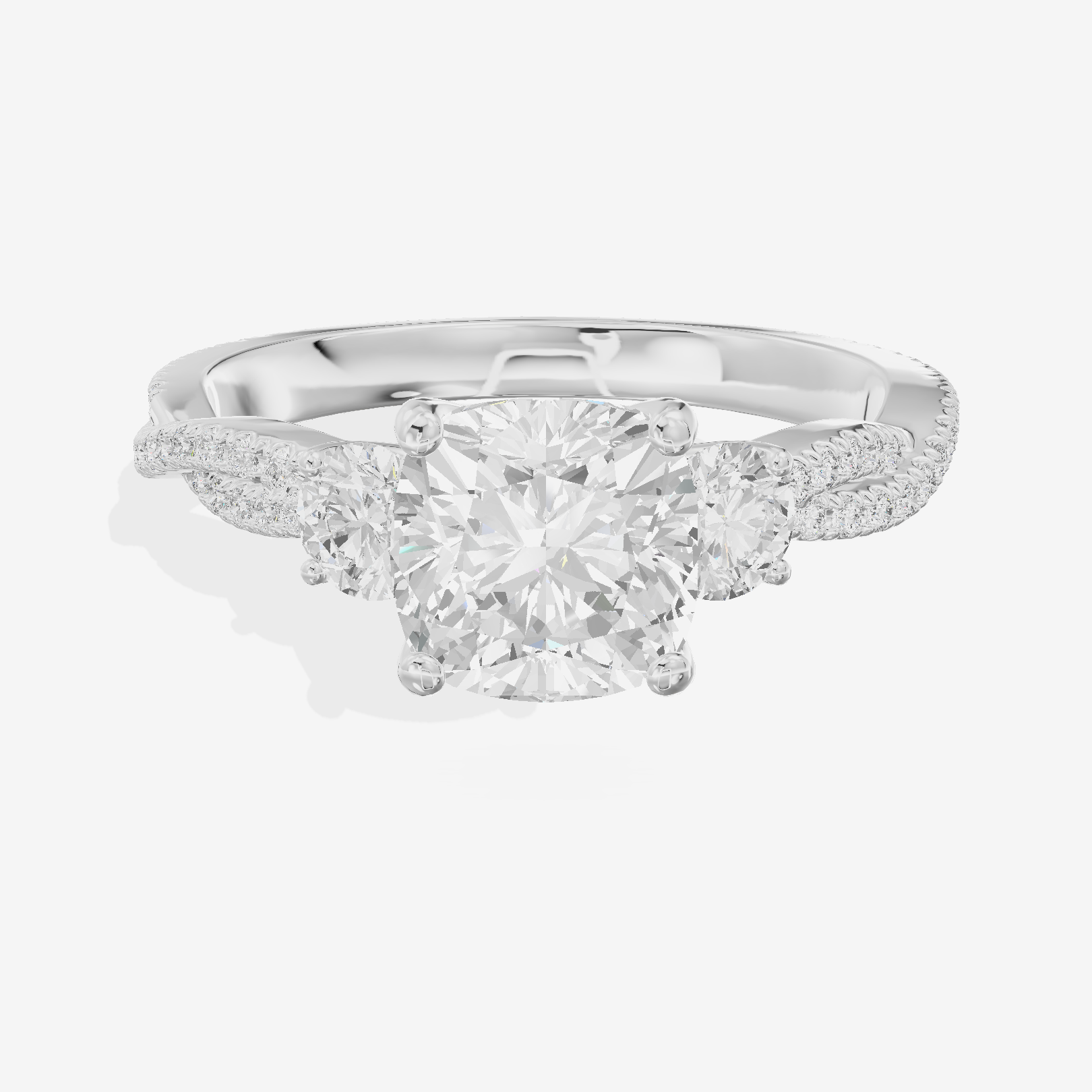 Petite Twine Three Stone Cushion Engagement Ring (1/2 ct. tw.) in 14K White Gold