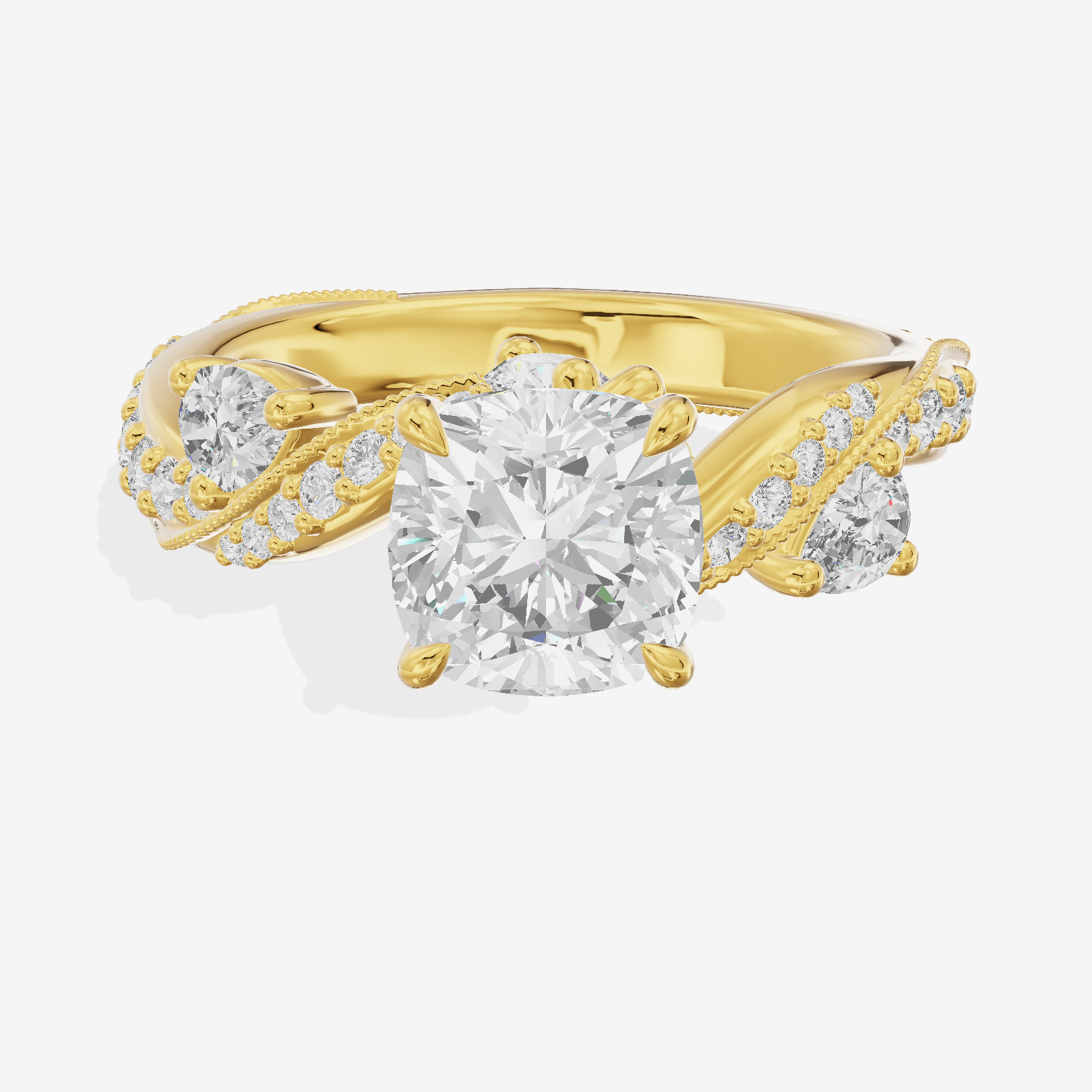 Grand Aurea Cushion Engagement Ring with Side Stones (3/4 ct. tw.) in 14K Yellow Gold