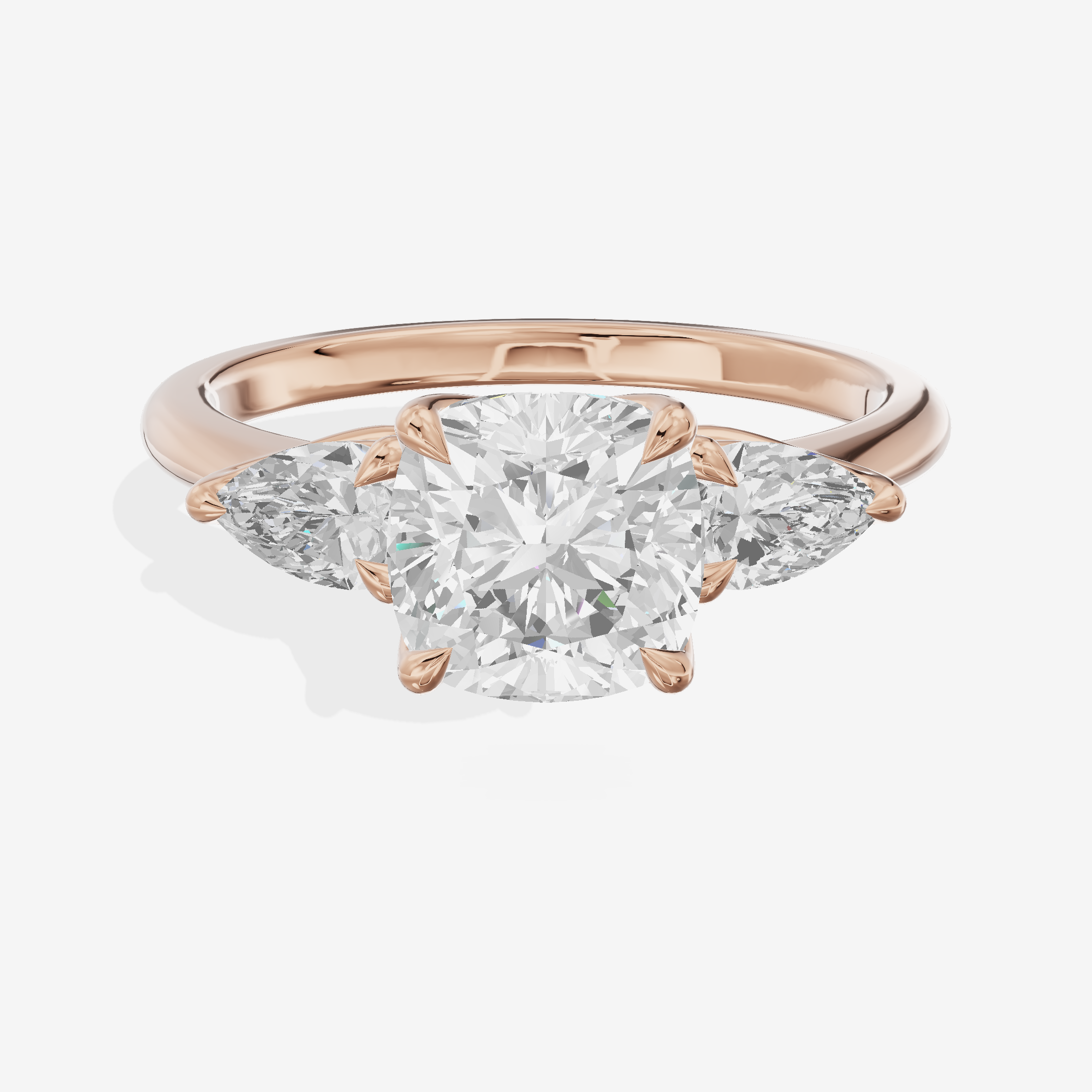 Modern Triade Cushion Three Stone Engagement Ring (1/2 ct. tw.) in 18K Rose Gold