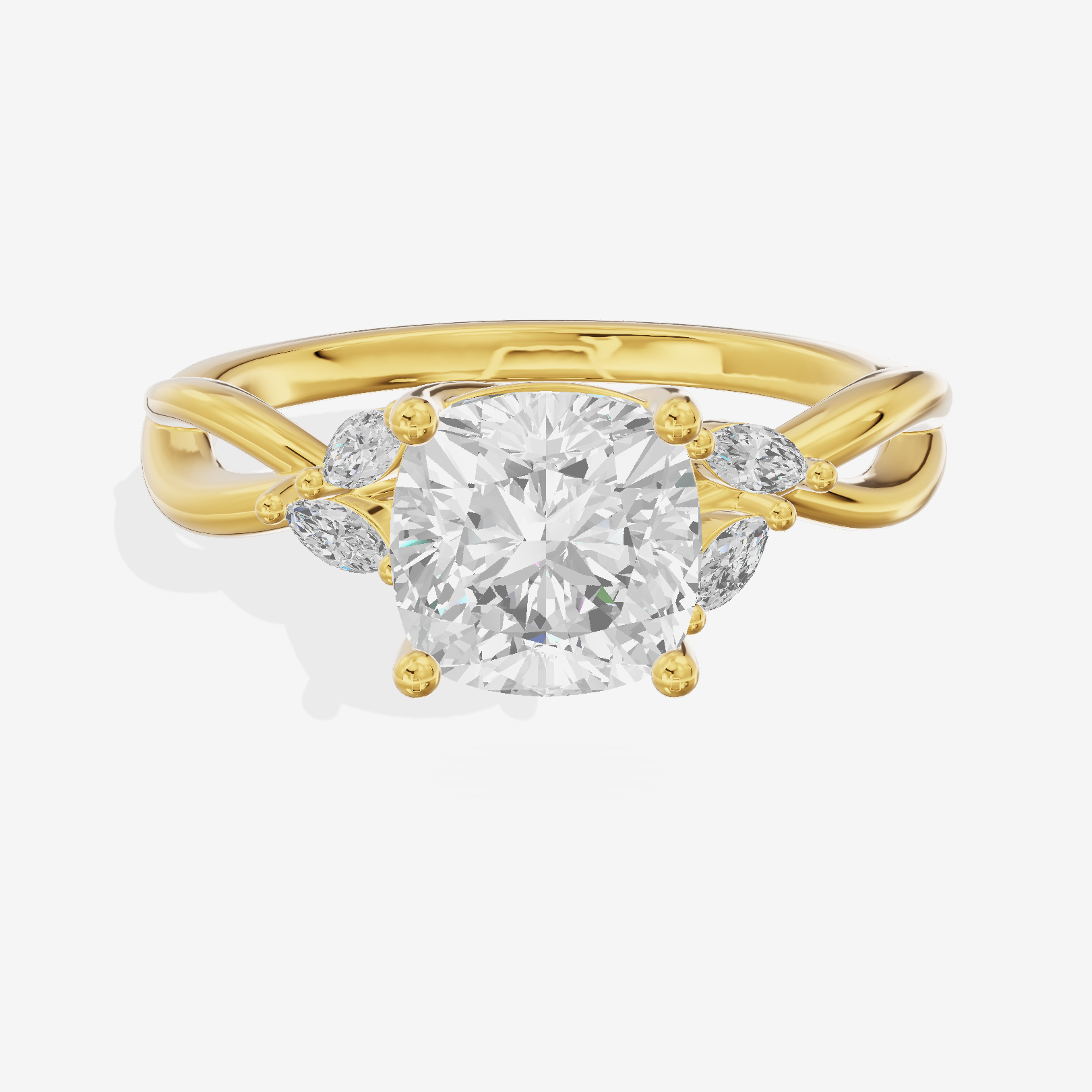 Vowsae Pavé Cushion Engagement Ring with Side Stones (1/8 ct. tw.) in 18K Yellow Gold