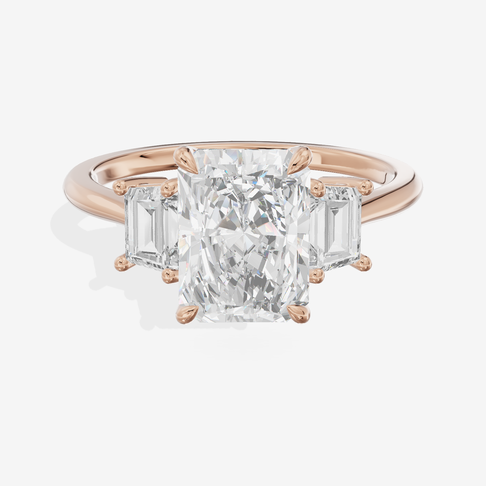 Triade Side Stone Radiant Three Stone Engagement Ring (2/5 ct. tw.) in 18K Rose Gold